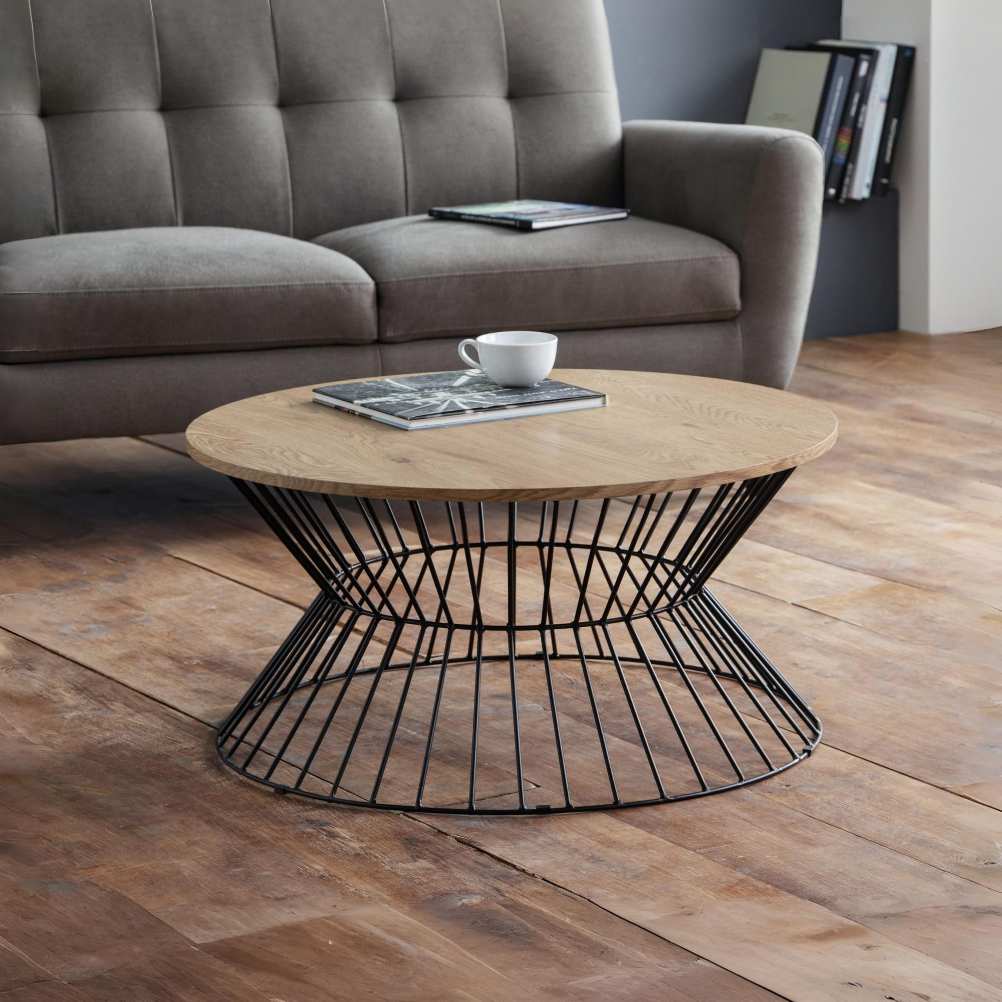 Jersey Round Wire Coffee Table - Euro Oak