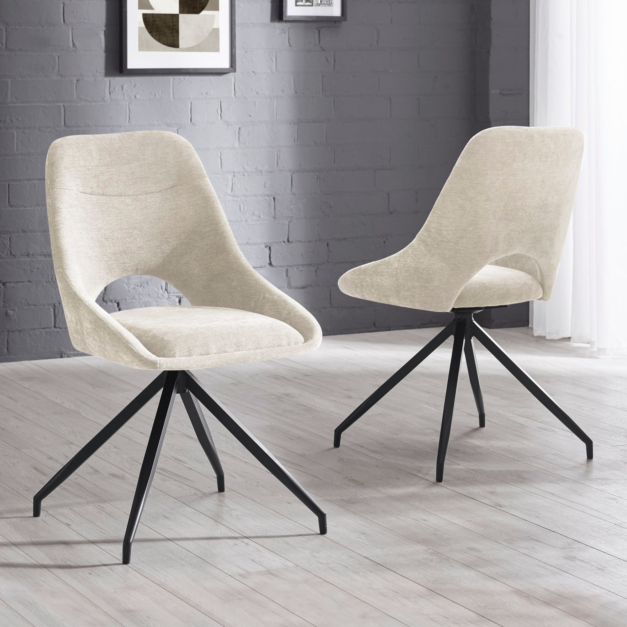 Jonah Set of 2 Cream Chenille Upholstered Dining Chairs