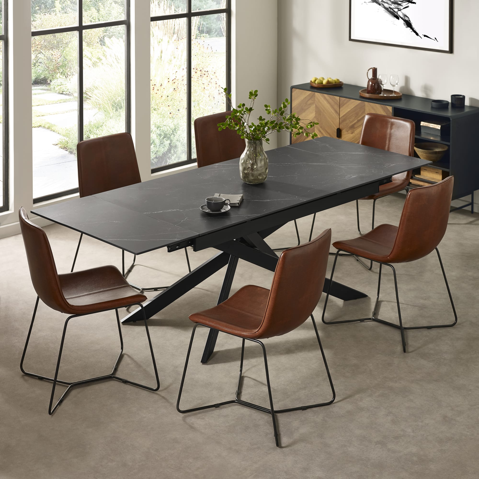 Joren Set of 2 Tan Brown PU Leather Dining Chairs