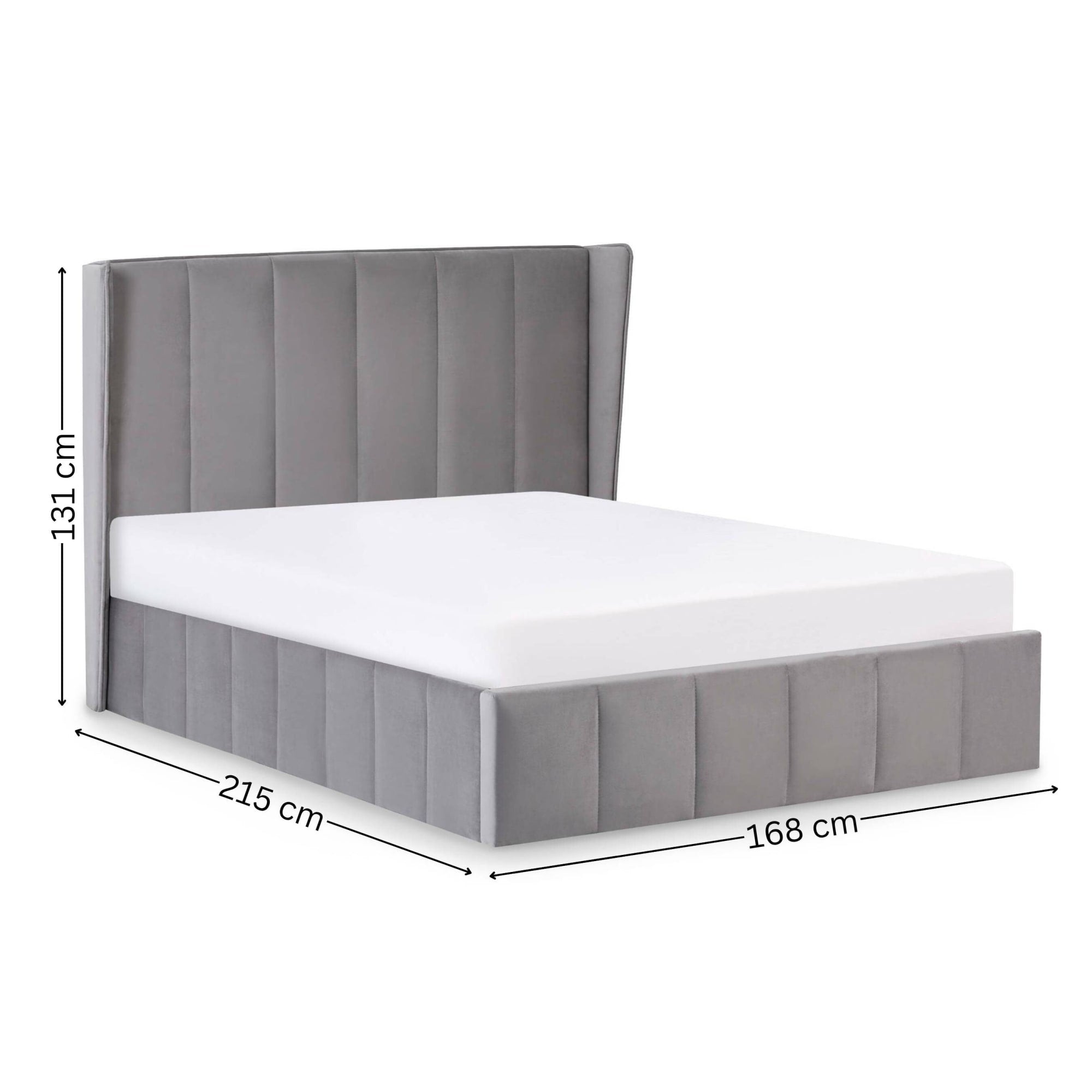 Katie Grey Velvet Upholstered 150cm Kingsize Ottoman Storage Bed