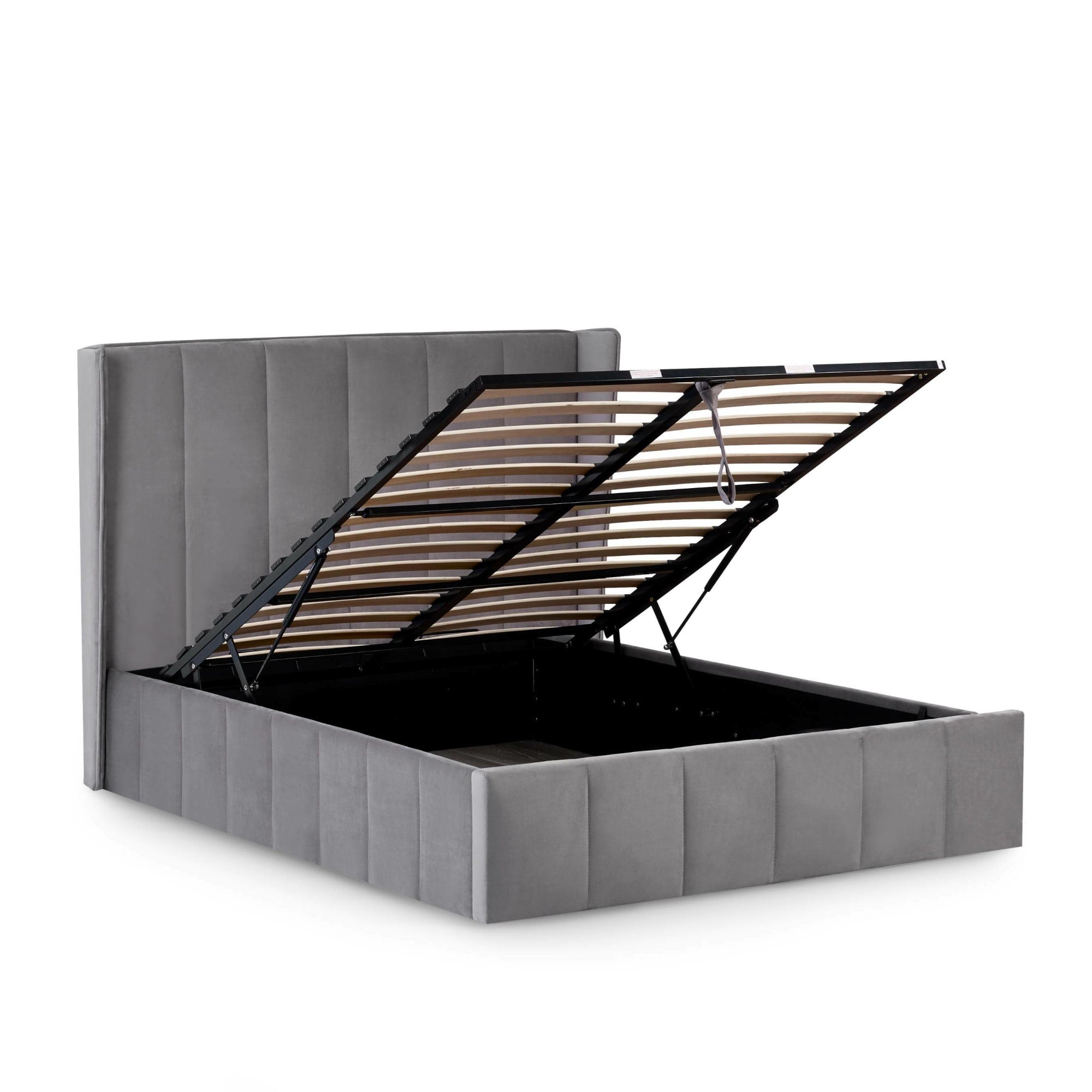Katie Grey Velvet Upholstered 150cm Kingsize Ottoman Storage Bed