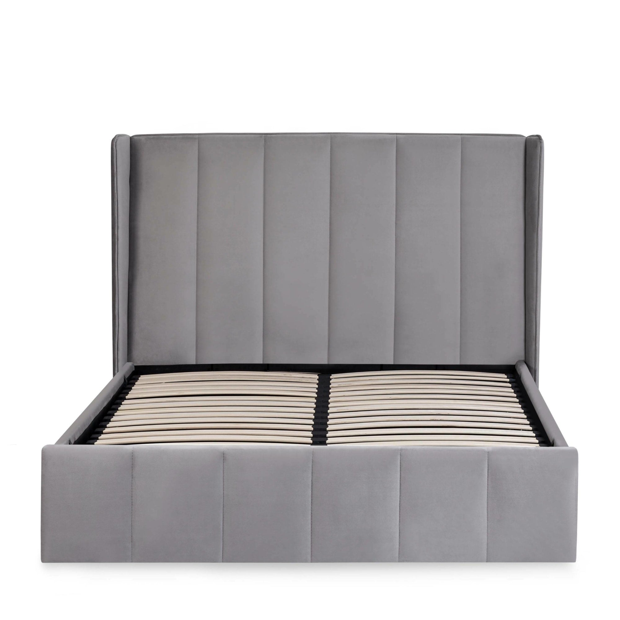 Katie Grey Velvet Upholstered 150cm Kingsize Ottoman Storage Bed