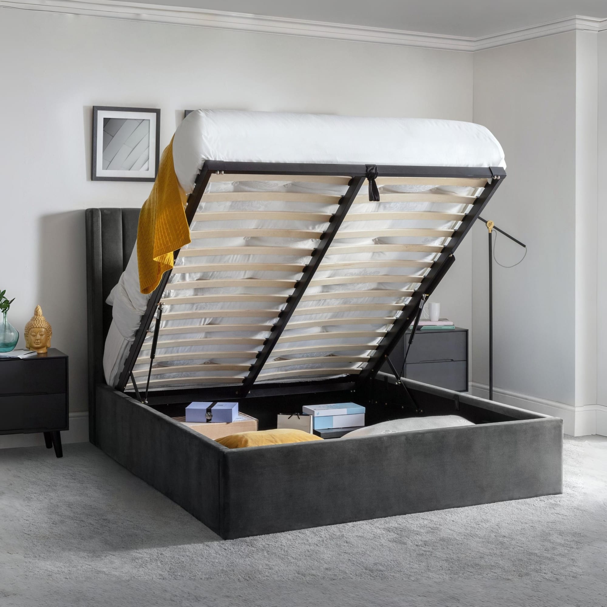 Langham Ottoman Storage 150cm King Bed - Grey
