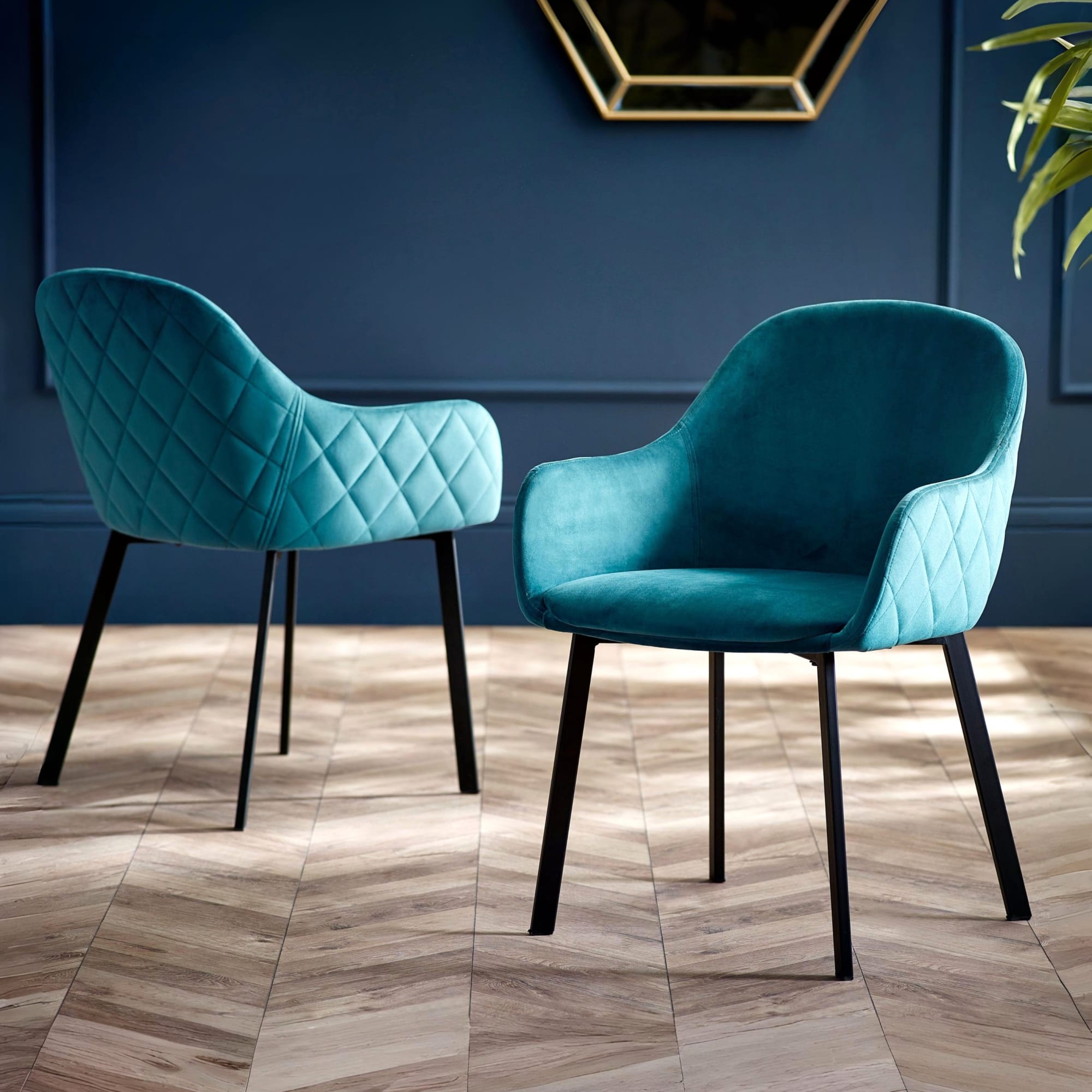 Set Of 2 Lima Dining Chairs - Teal Velvet