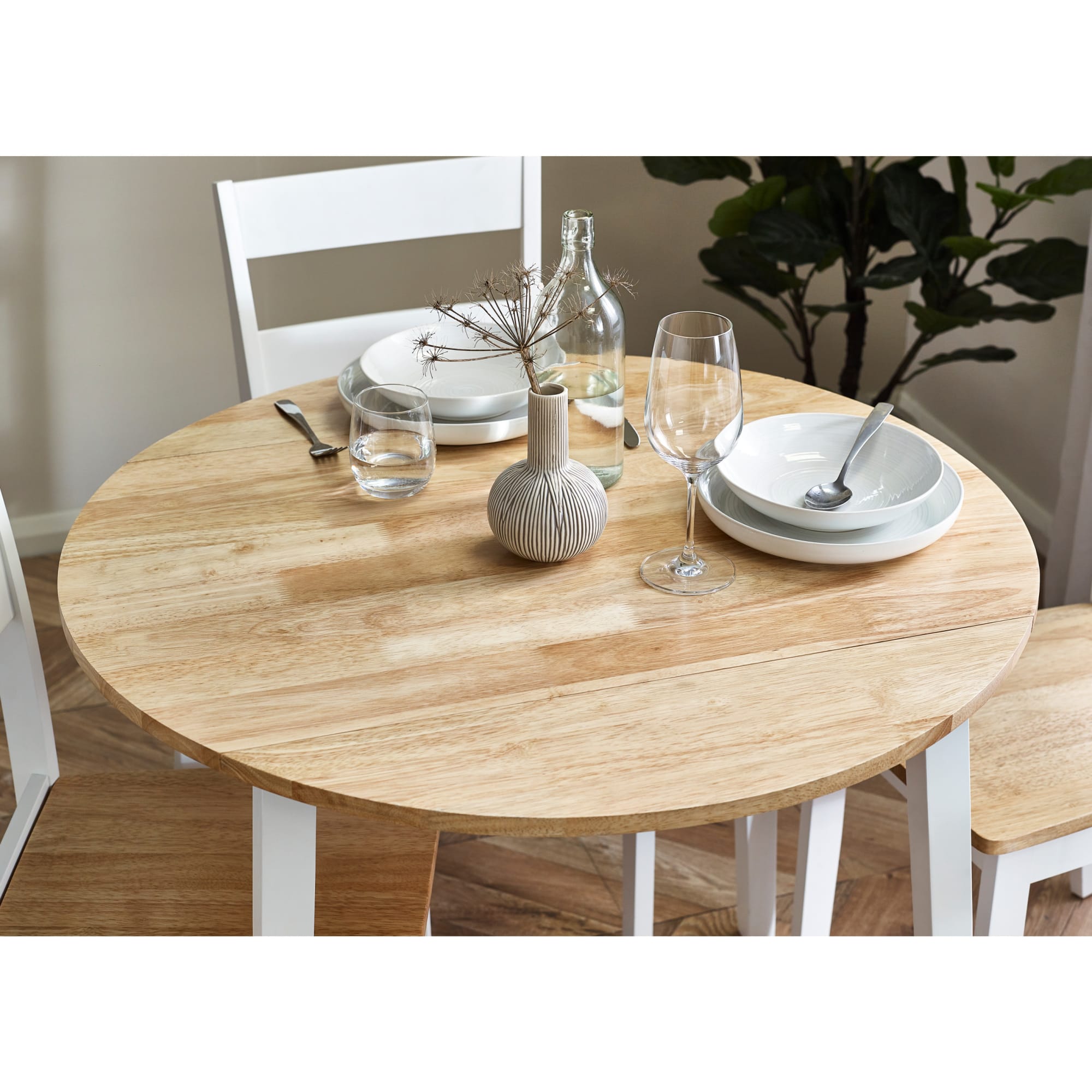 Linwood White and Natural 55-90cm Round Drop Leaf Table