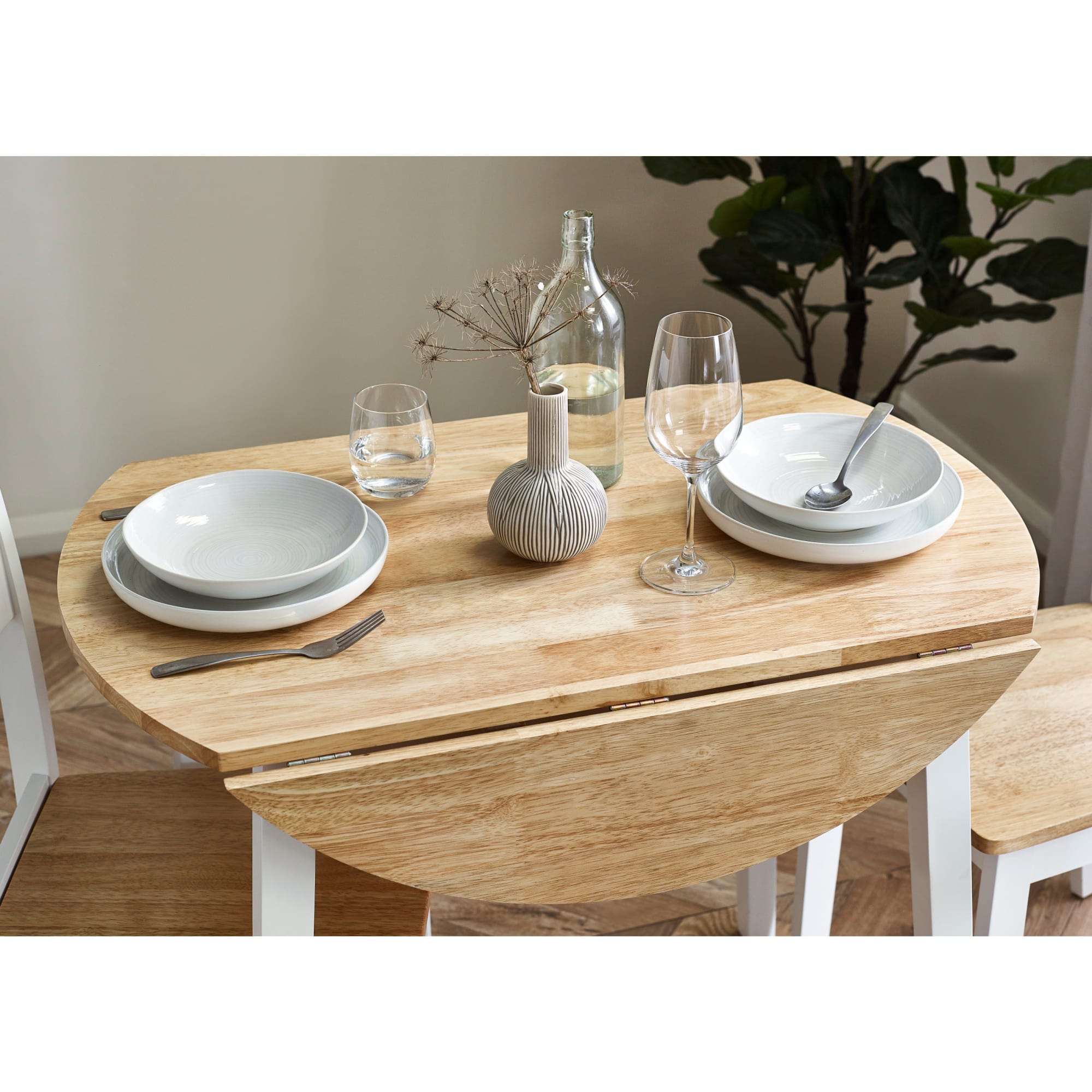 Linwood White and Natural 55-90cm Round Drop Leaf Table