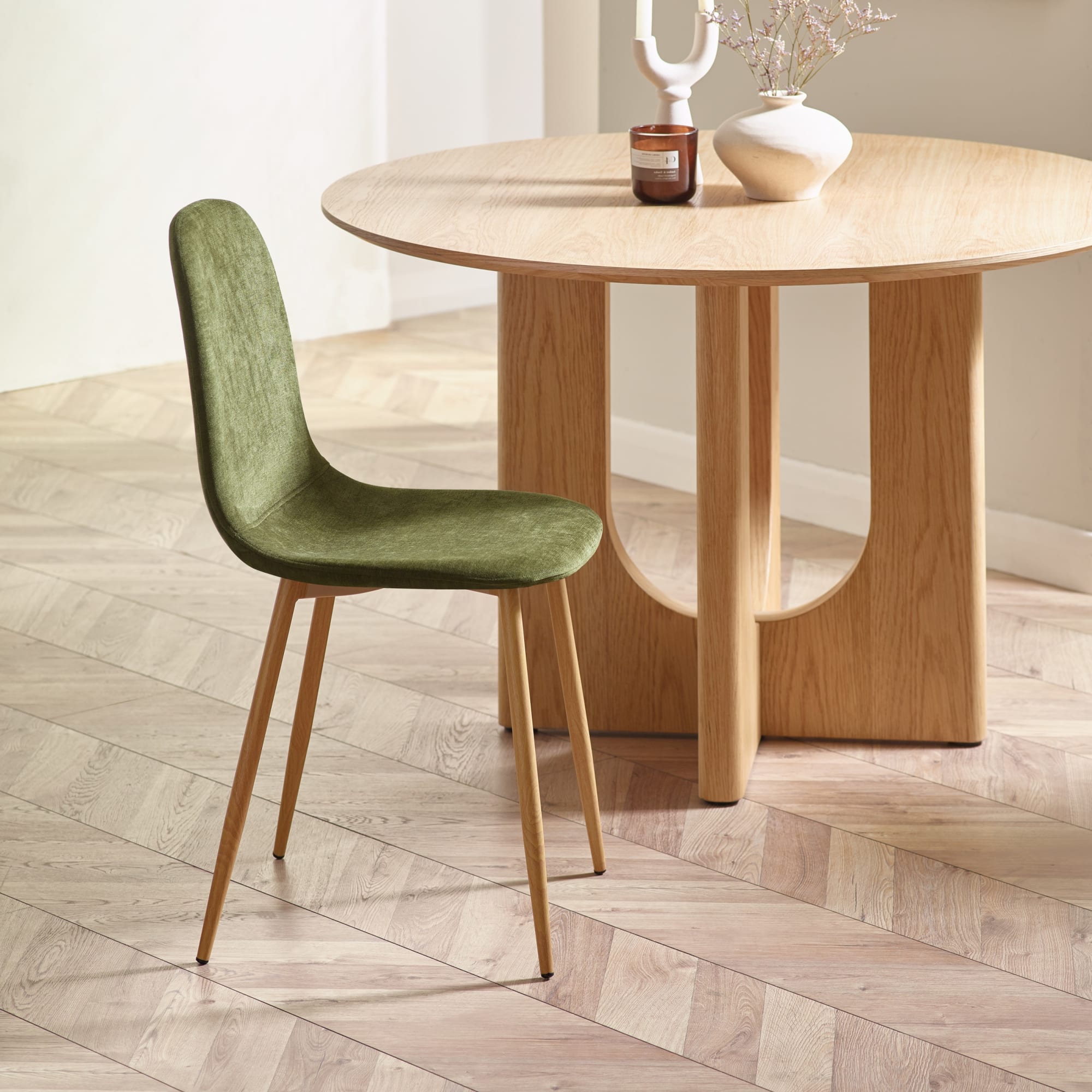 Set of 4 Lottie Olive Green Chenille Upholstered Dining Chairs