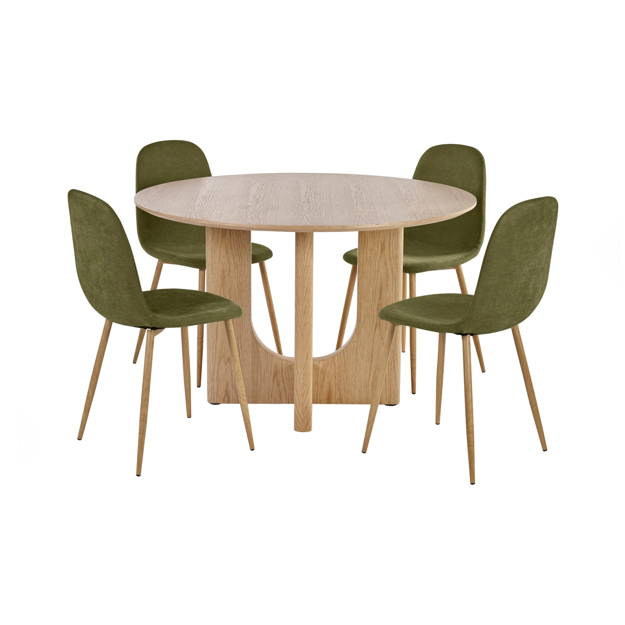 Set of 4 Lottie Olive Green Chenille Upholstered Dining Chairs