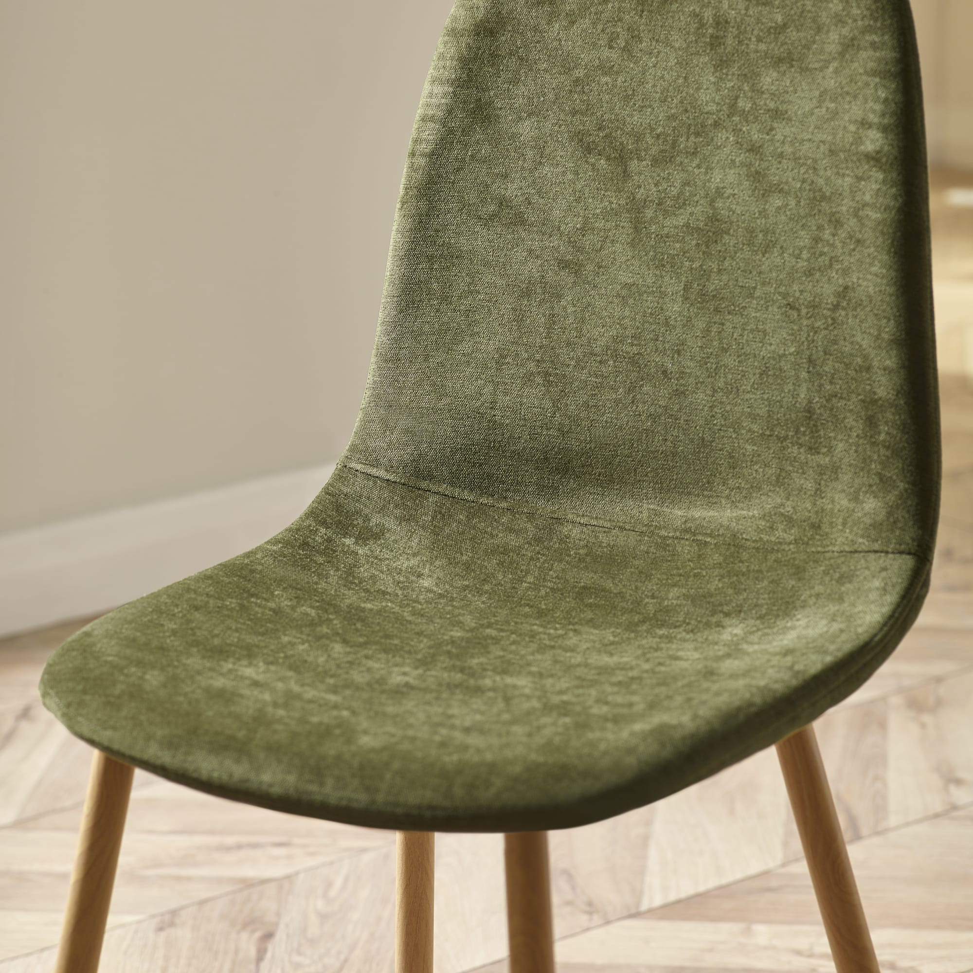 Set of 4 Lottie Olive Green Chenille Upholstered Dining Chairs