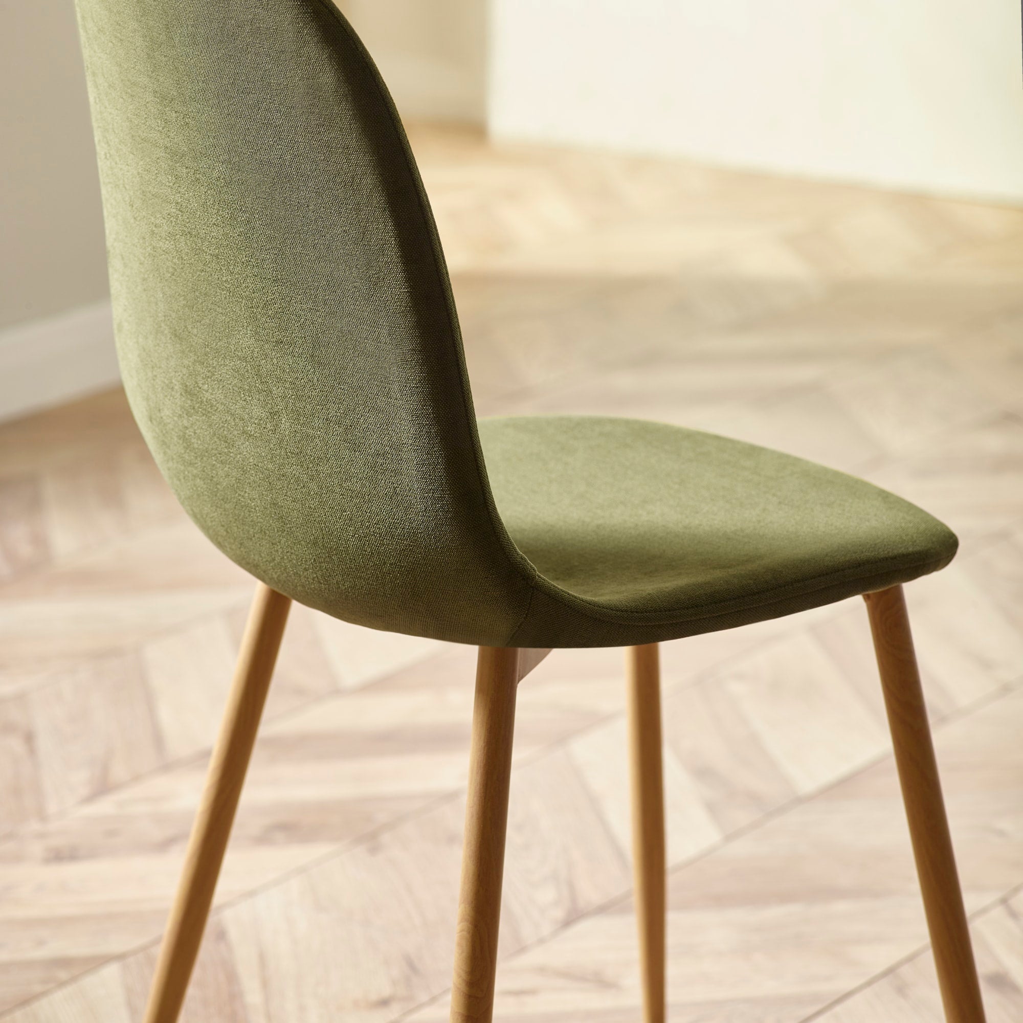 Set of 4 Lottie Olive Green Chenille Upholstered Dining Chairs