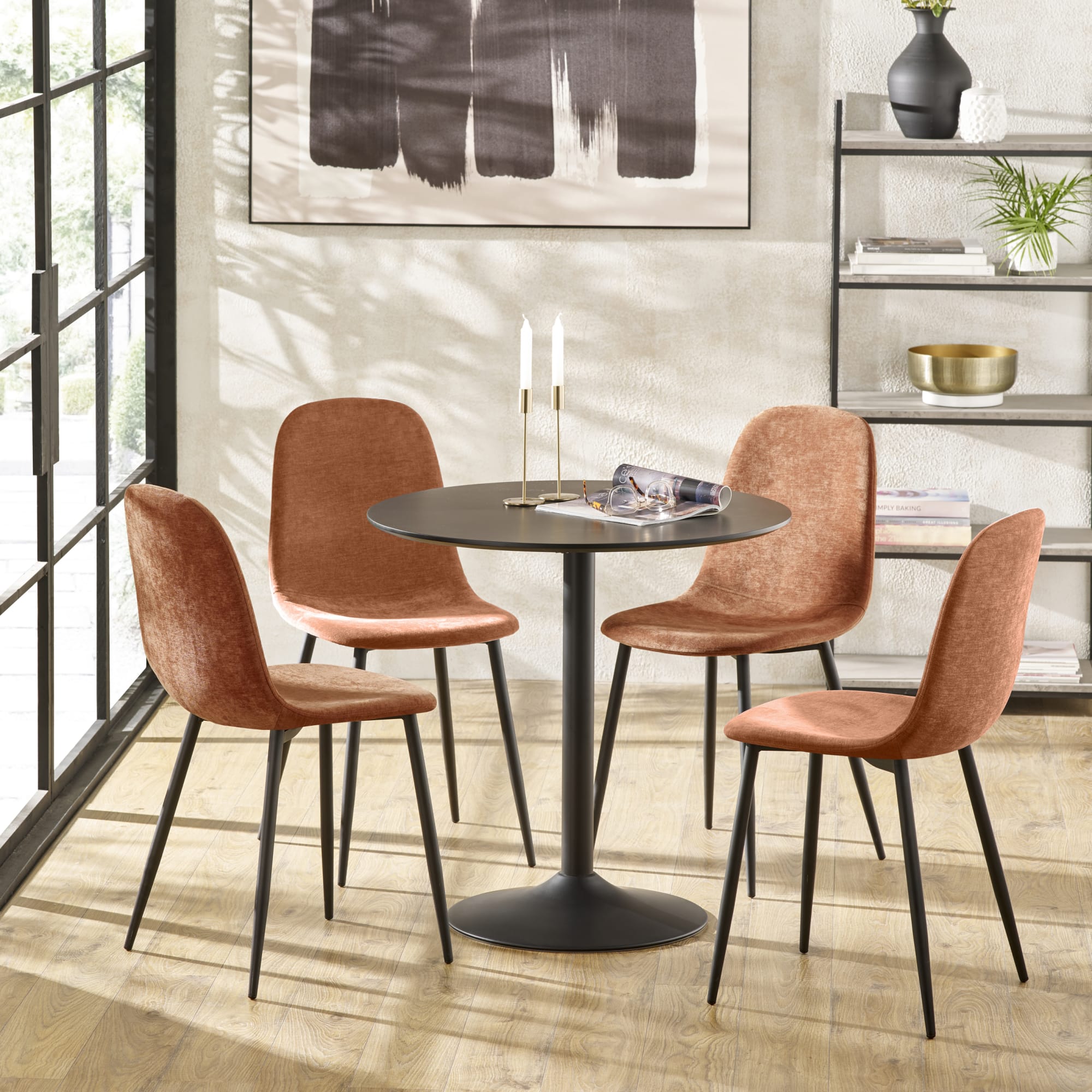 Set of 4 Lottie Orange Chenille Upholstered Dining Chairs