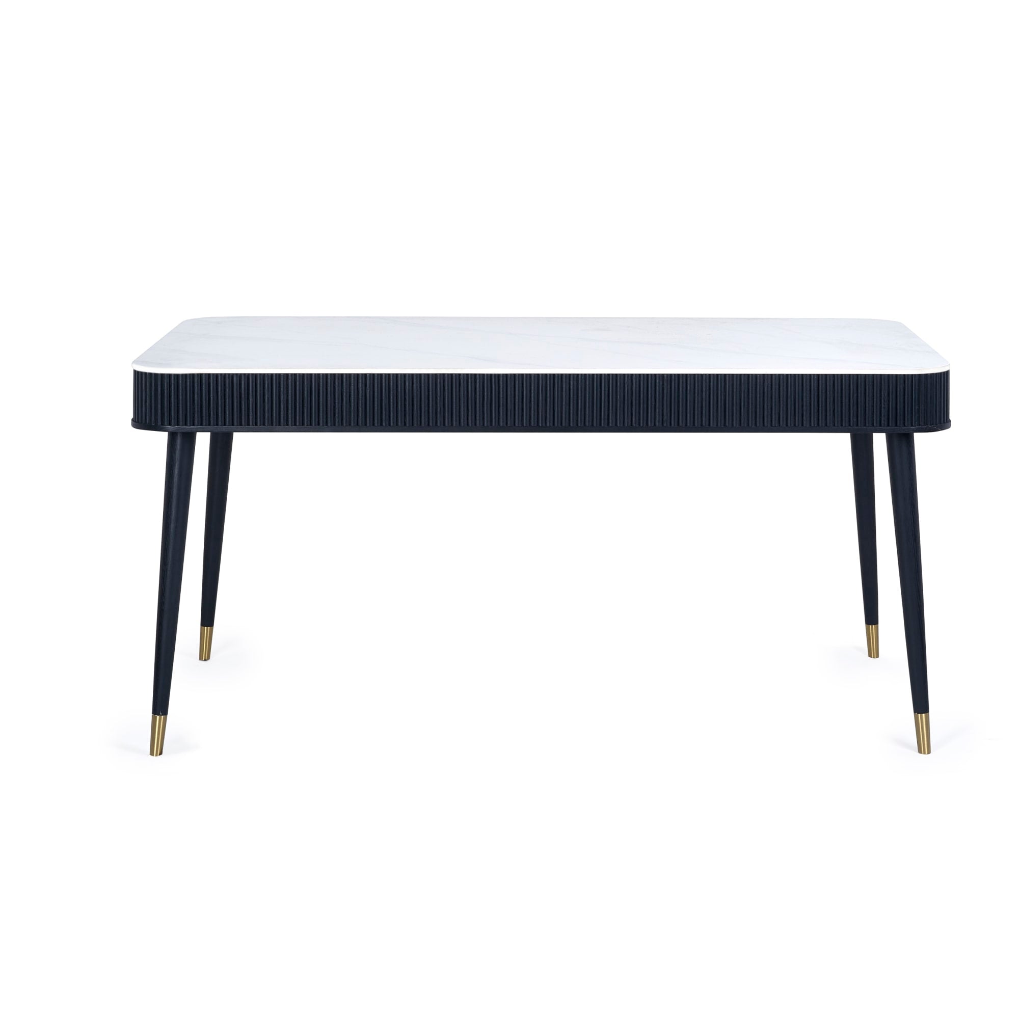 Louis Fluted Stone Top Dining Table With Drawers - Black
