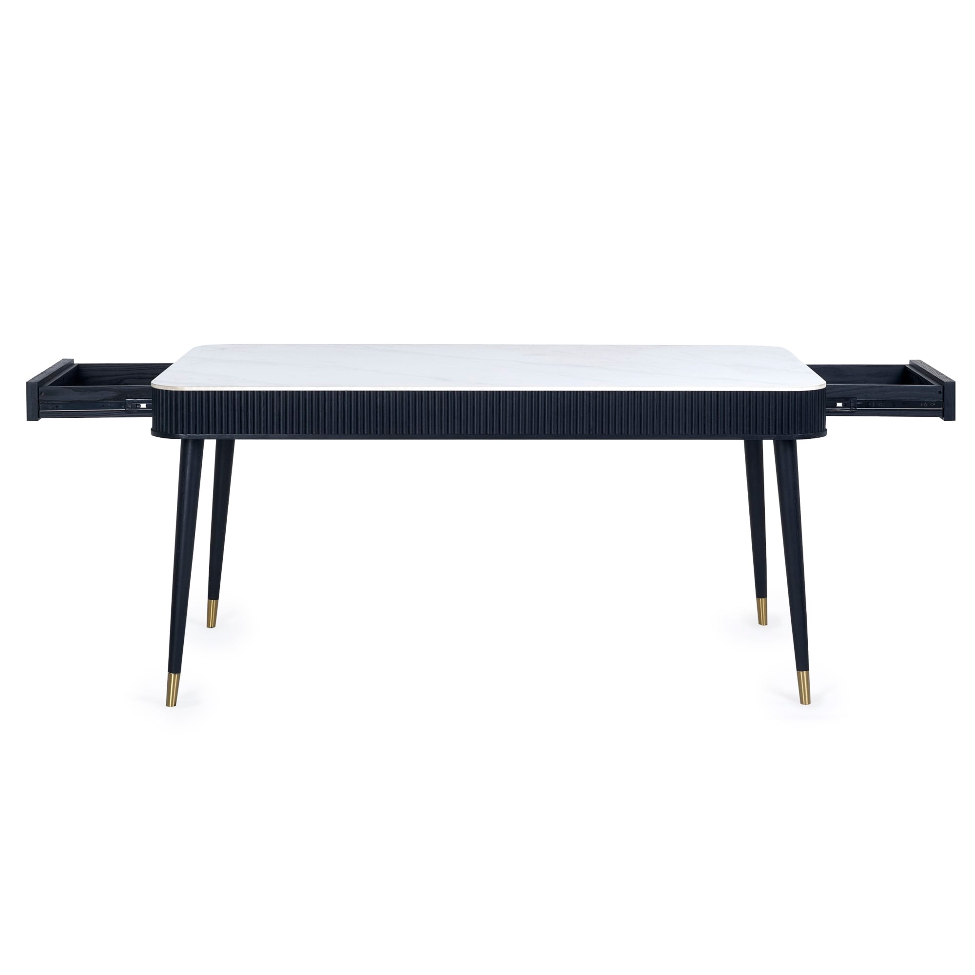Louis Fluted Stone Top Dining Table With Drawers - Black