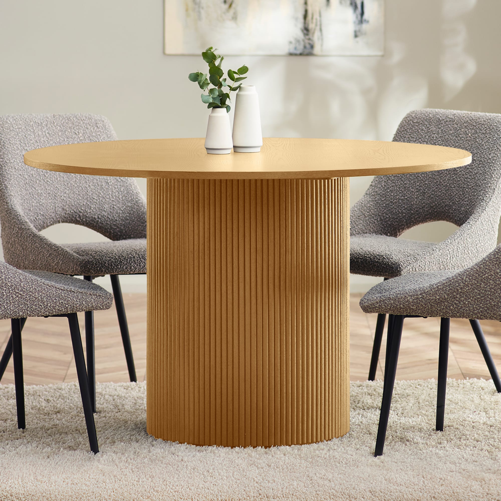 Louis Light Oak Fluted 120cm Round Dining Table