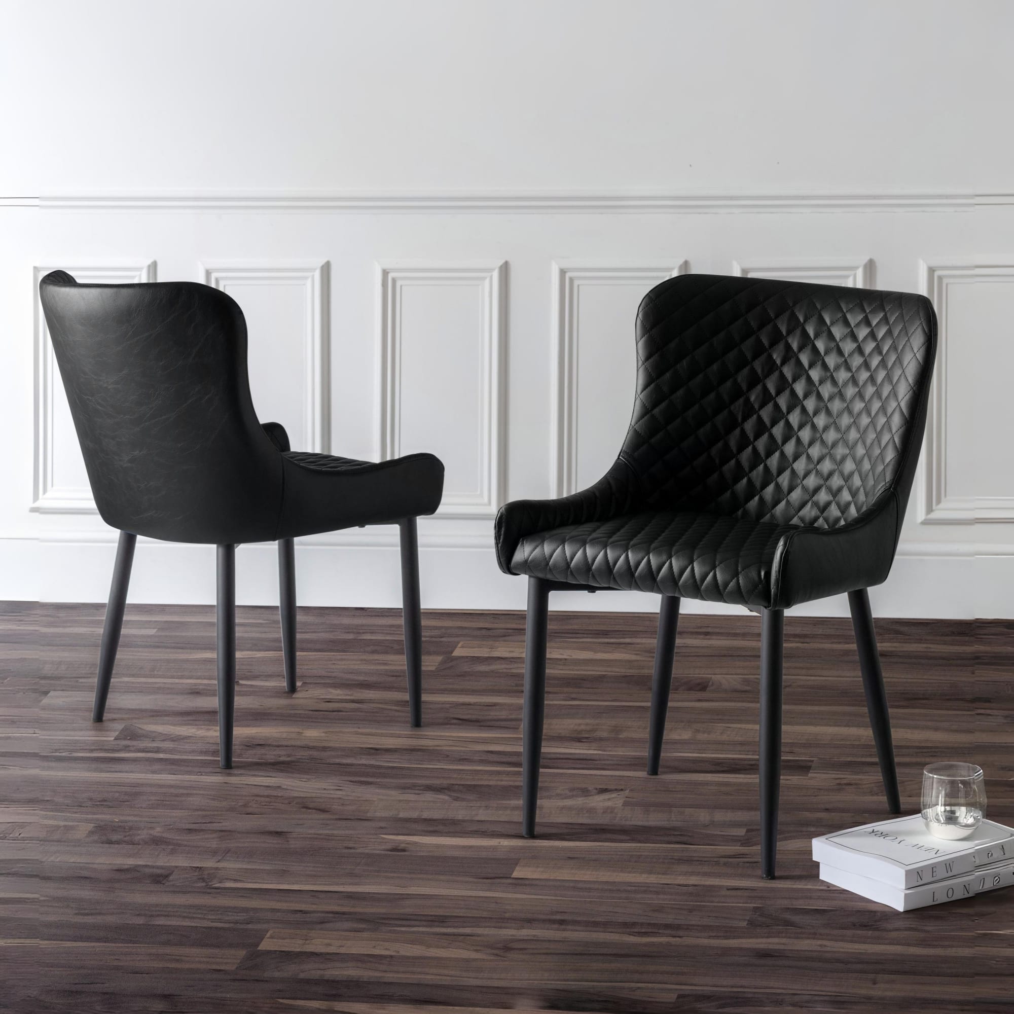 Set Of 2 Luxe Faux Leather Dining Chairs Black