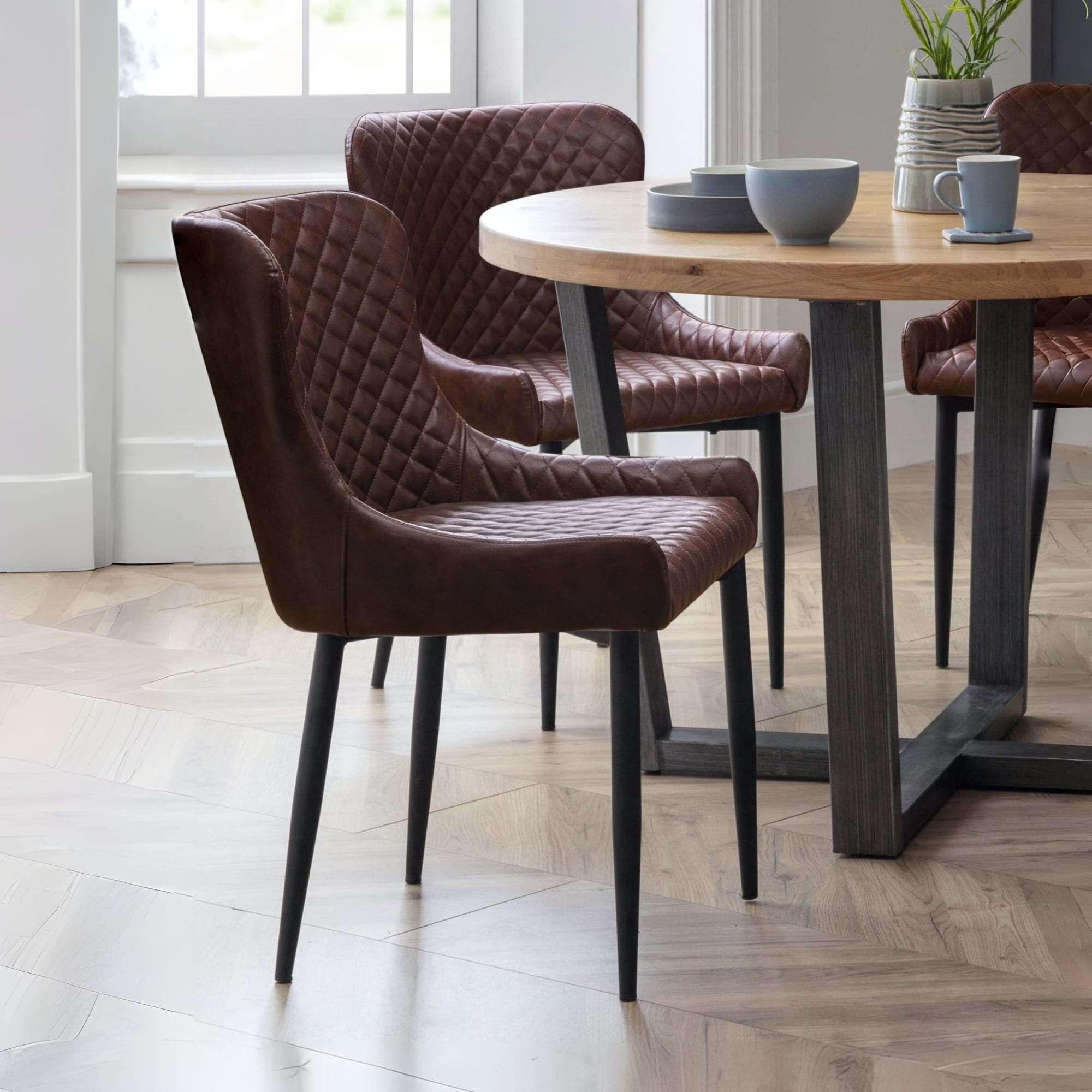 Set Of 2 Luxe Faux Leather Dining Chairs Brown