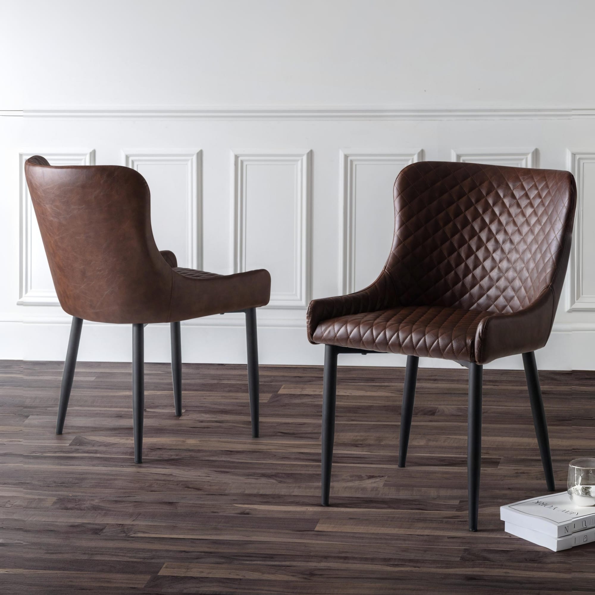 Set Of 2 Luxe Faux Leather Dining Chairs Brown