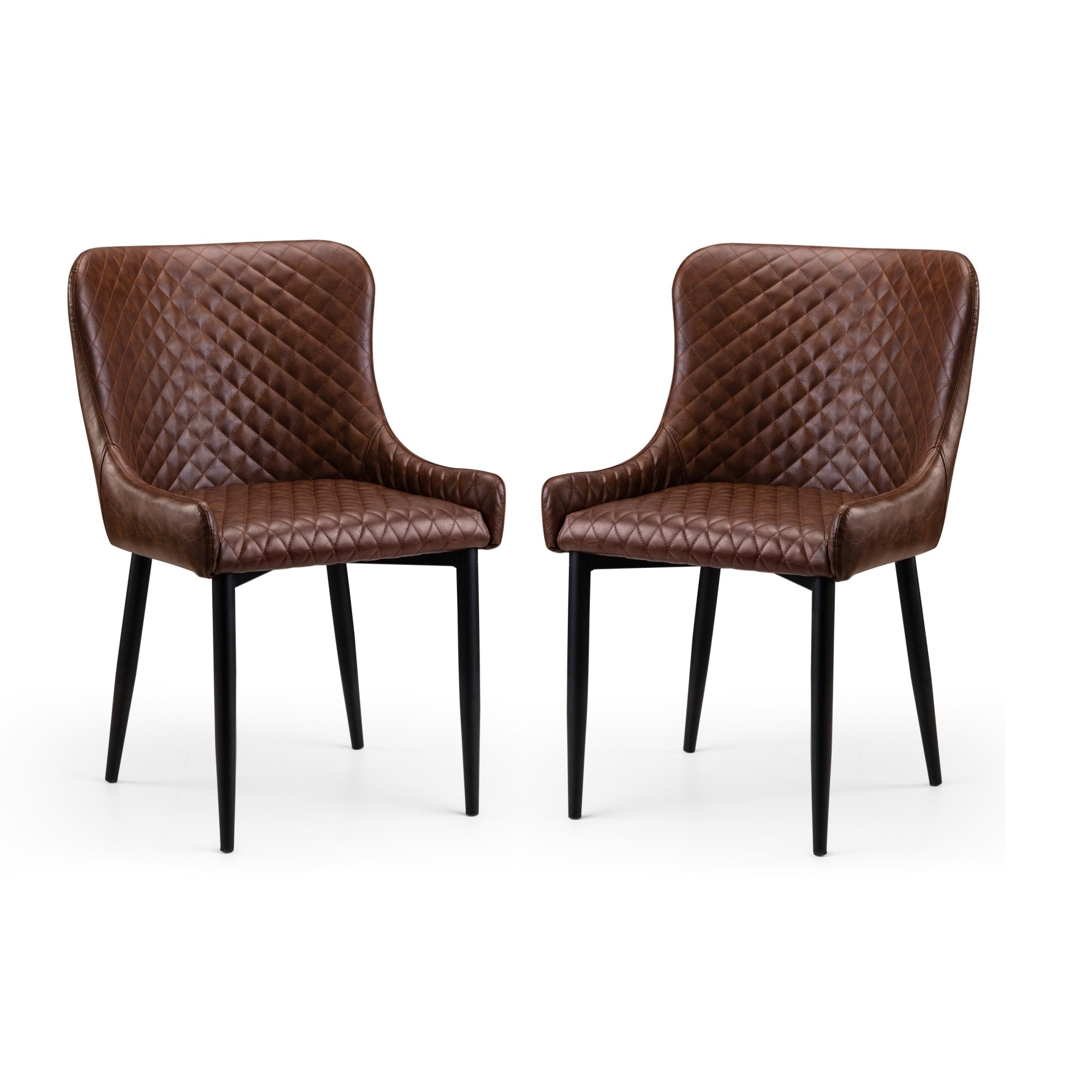 Set Of 2 Luxe Faux Leather Dining Chairs Brown