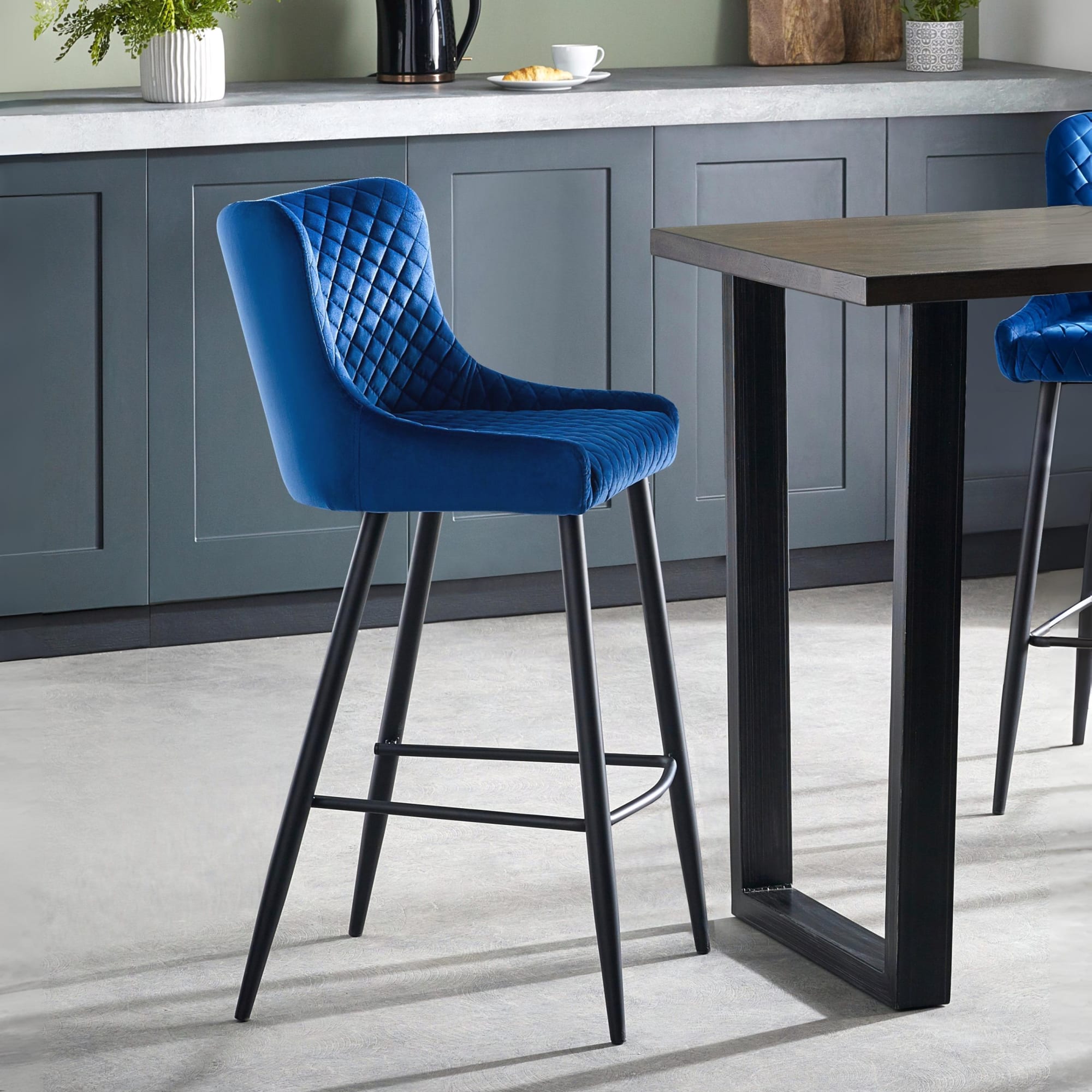 Luxe Velvet Bar Stool - Blue