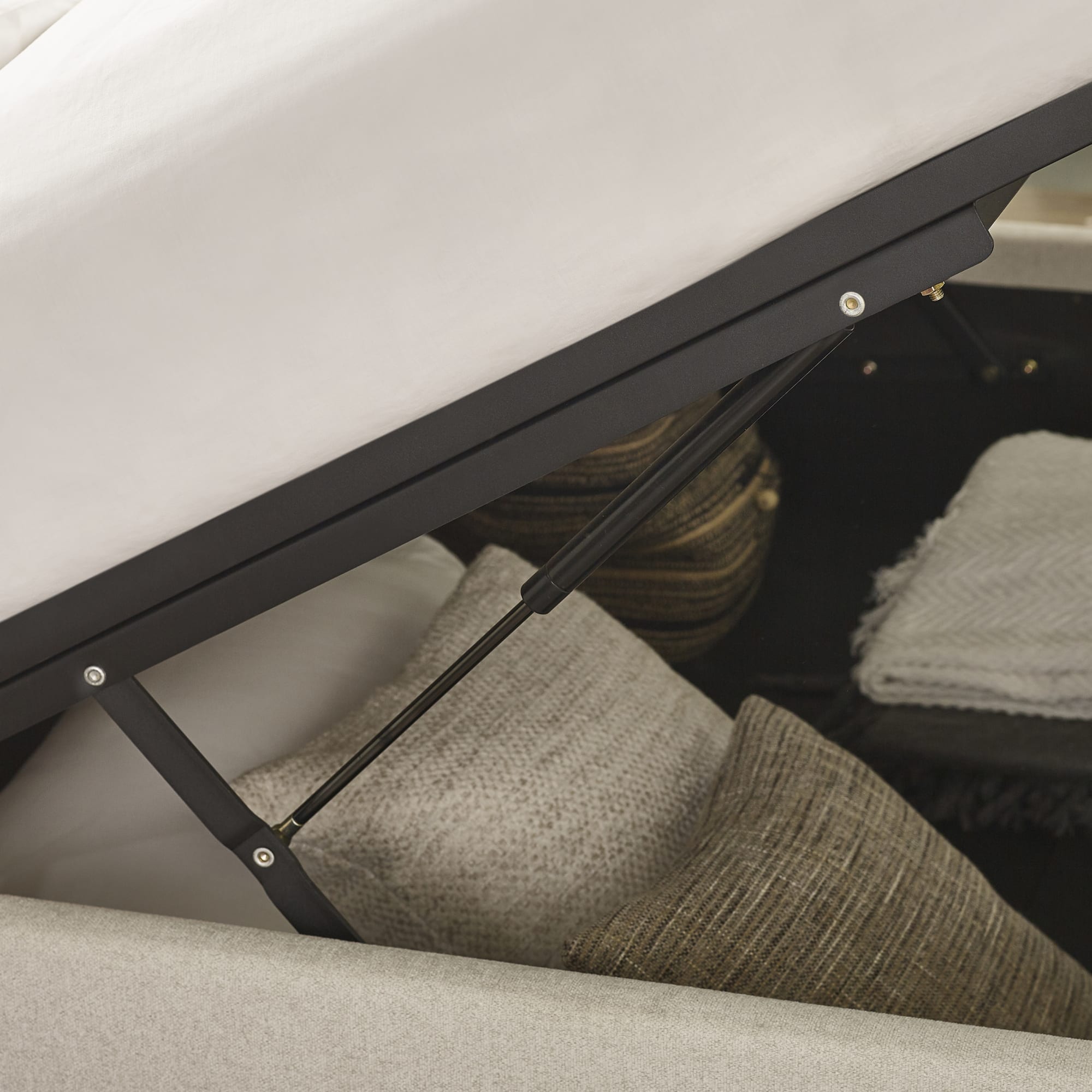Maddock Beige Upholstered Ottoman Storage 150cm King Bed