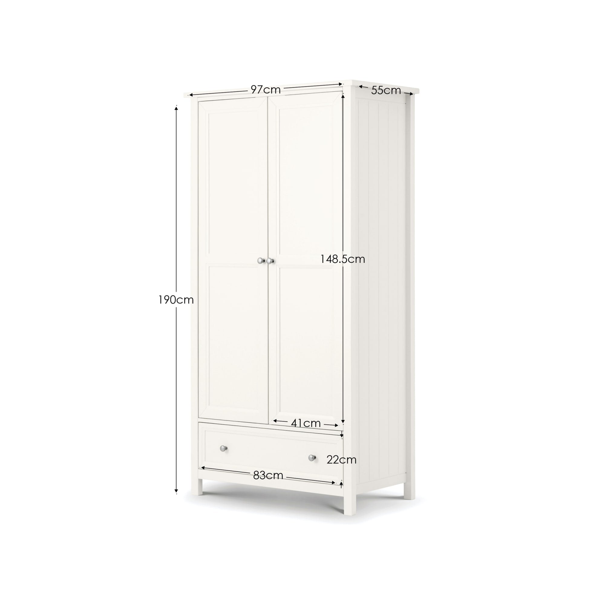 Maine 2 Door Combination Wardrobe - Surf White
