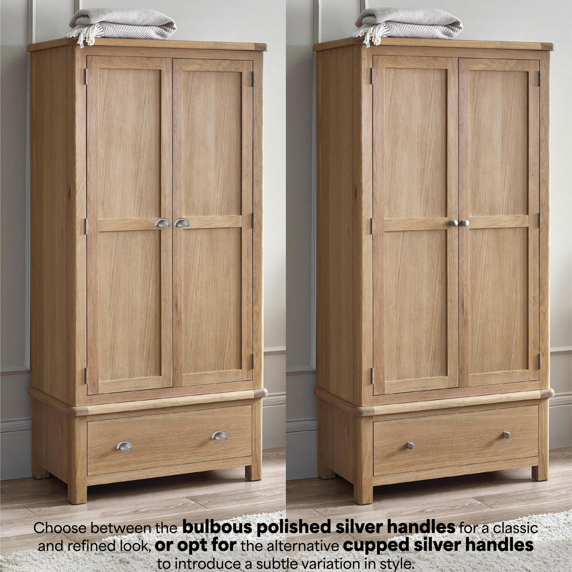 Memphis Limed Oak 2 Door 1 Drawer Wardrobe