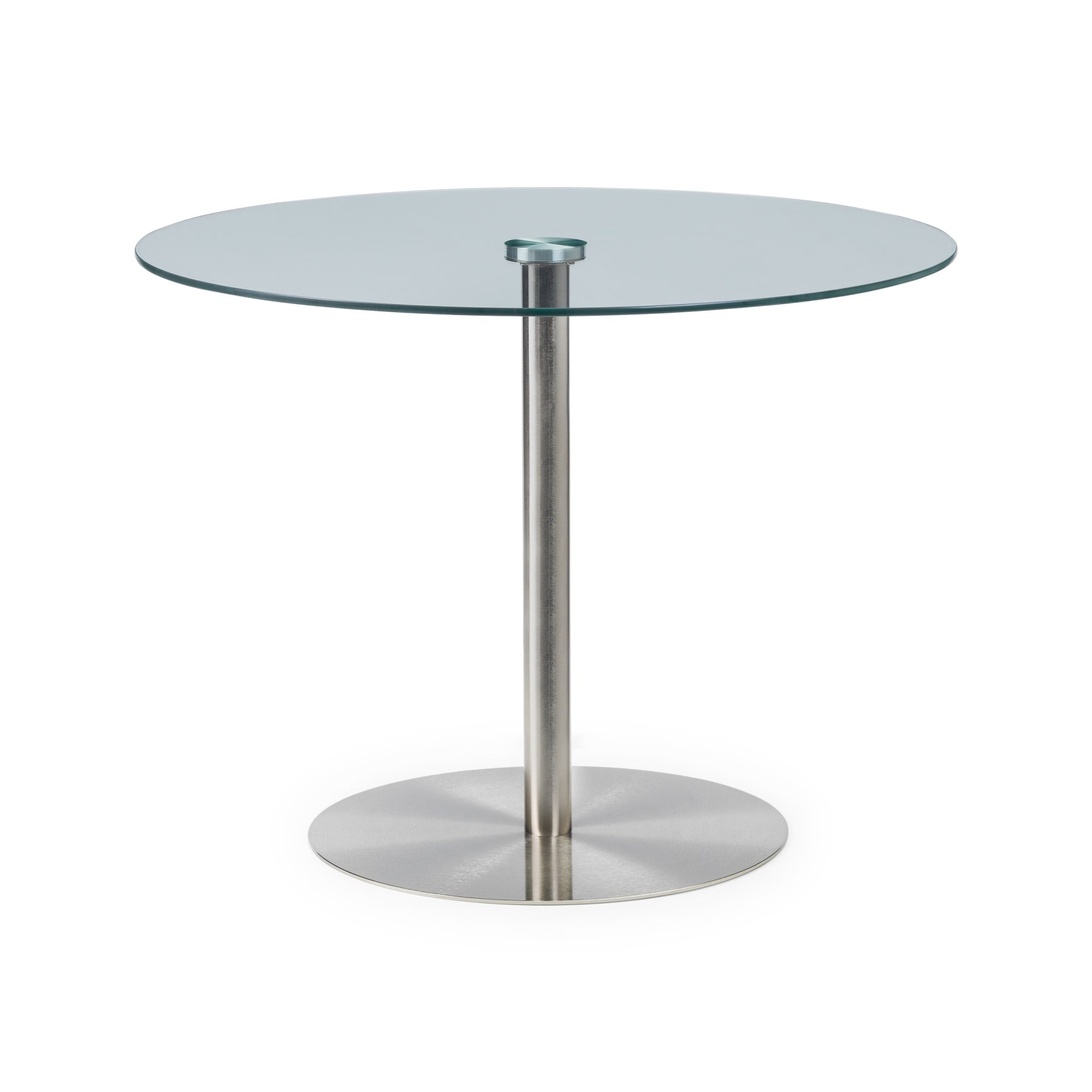 Milan Round Glass Brushed Steel Pedestal Table