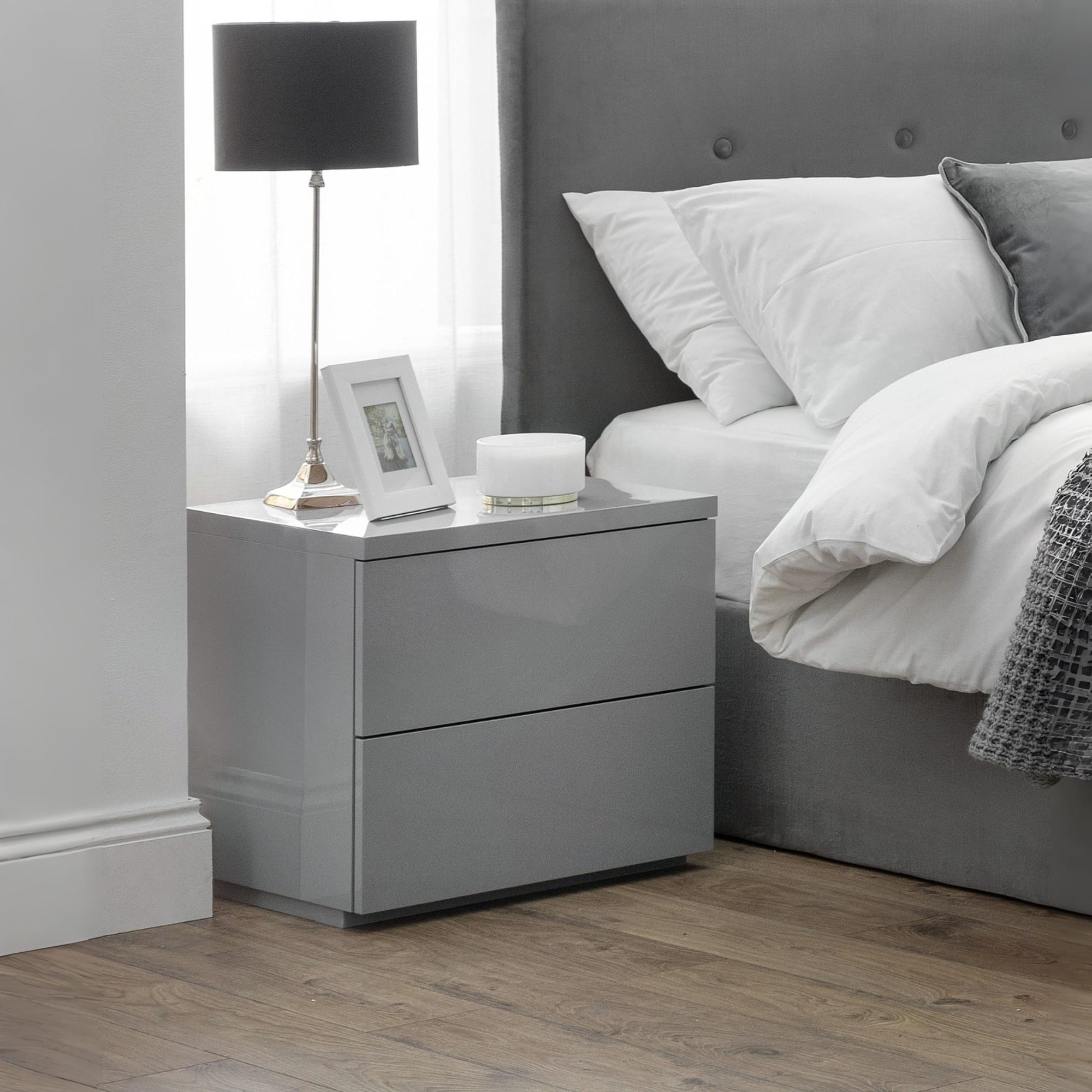 Monaco 2 Drw Bedside - Grey Gloss