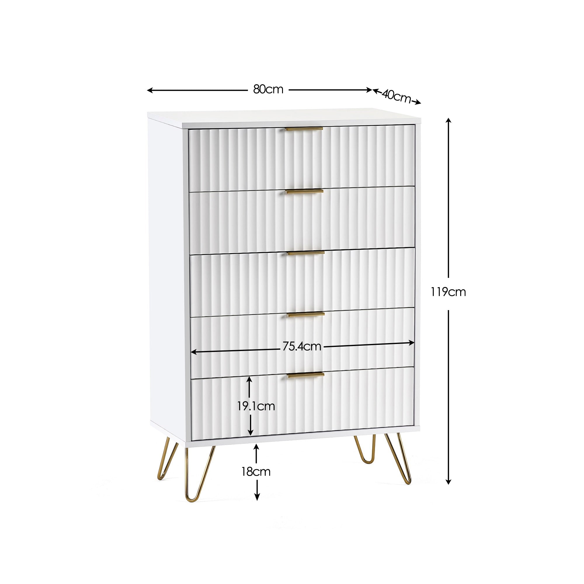 Murano 5 Drawer Chest - Matt White