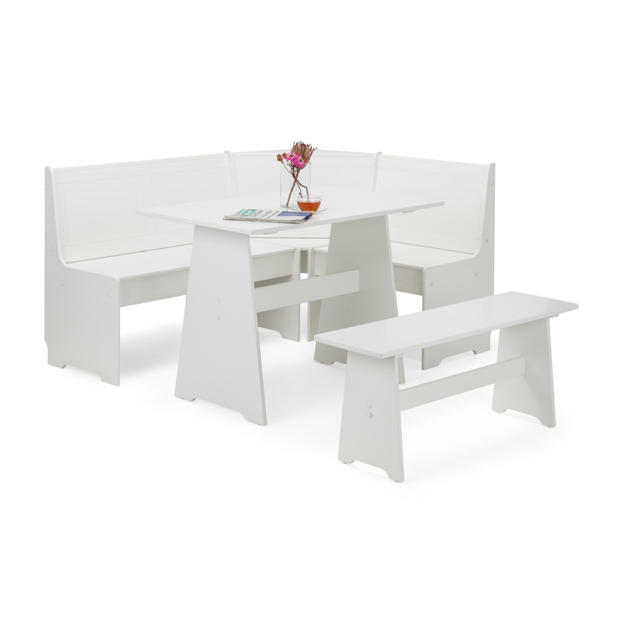 Newport Corner Dining Set With Storage Bench - Surf White