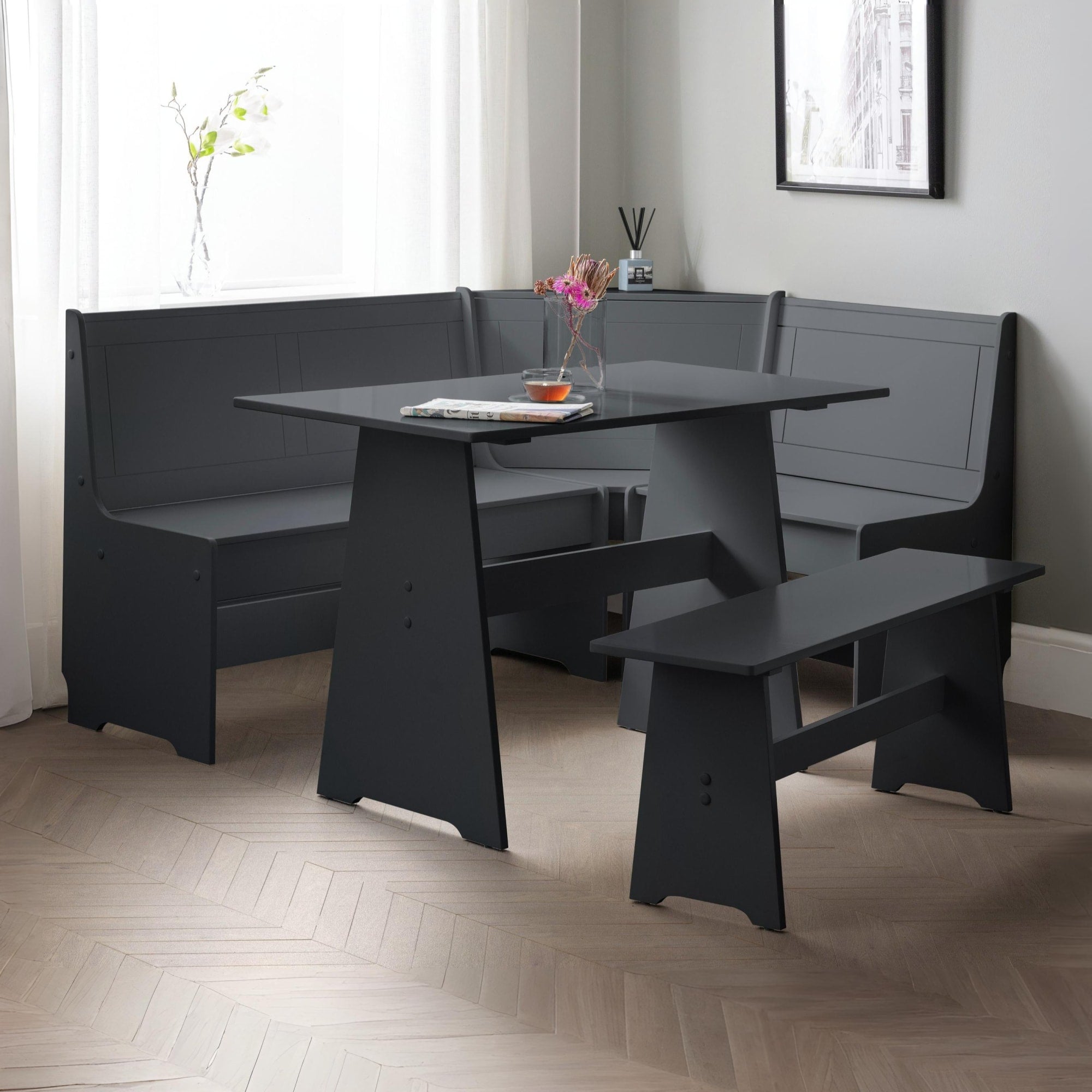 Newport Corner Dining Set With Storage Bench - Anthracite