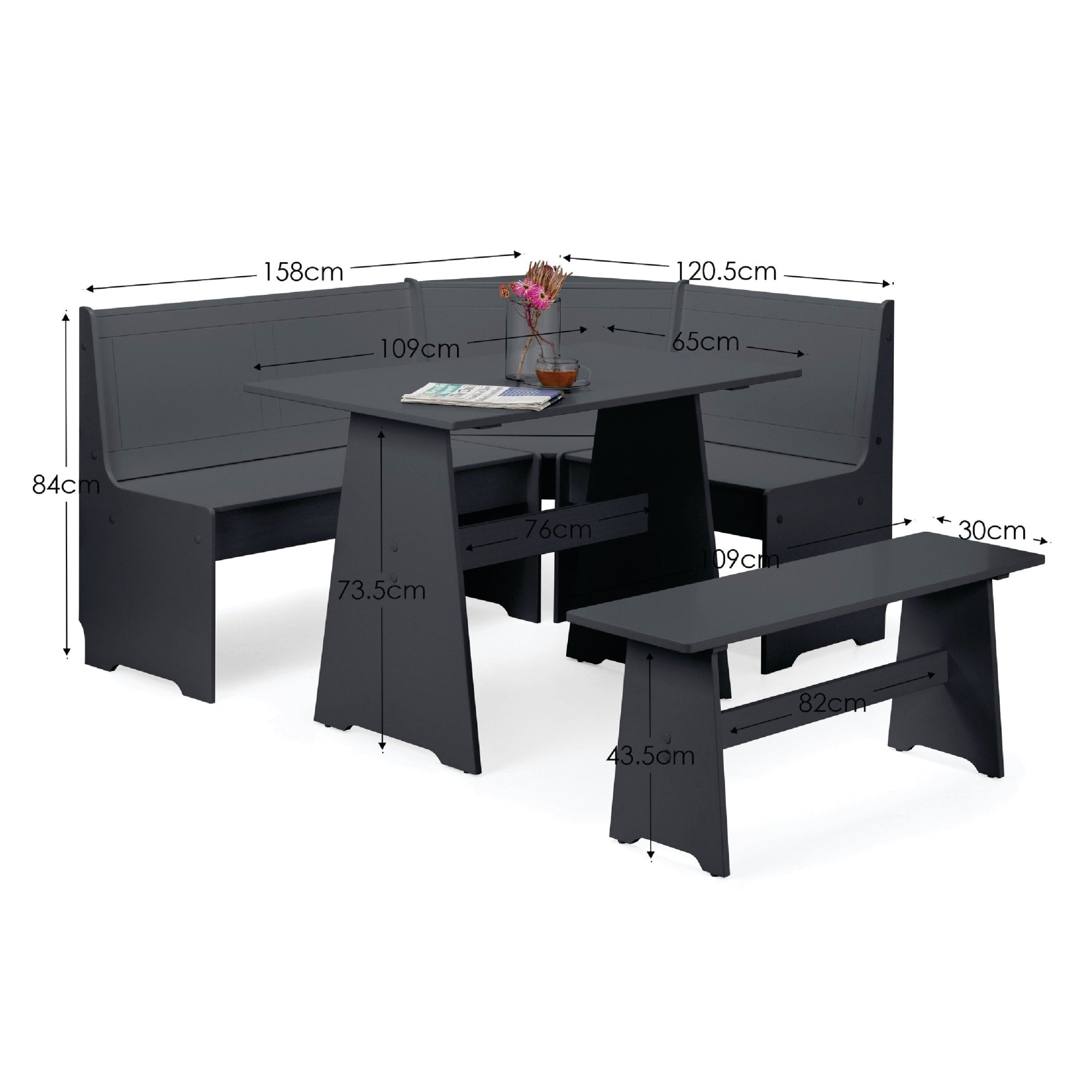 Newport Corner Dining Set With Storage Bench - Anthracite