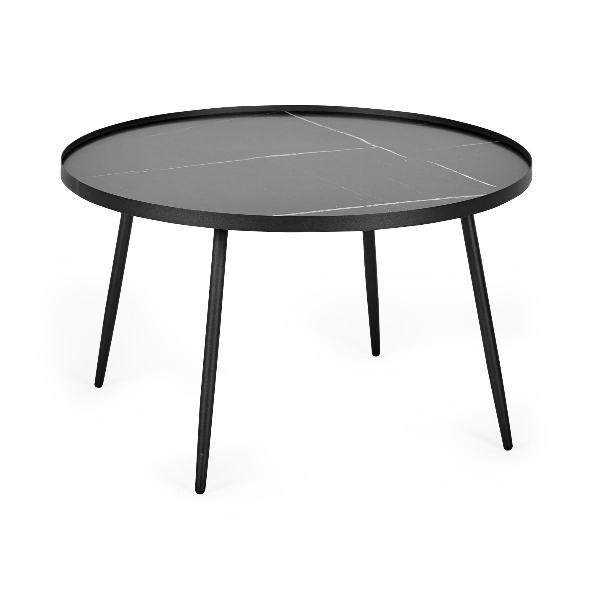 Nolan Black Marble-Effect 78cm Round Nesting Coffee Tables