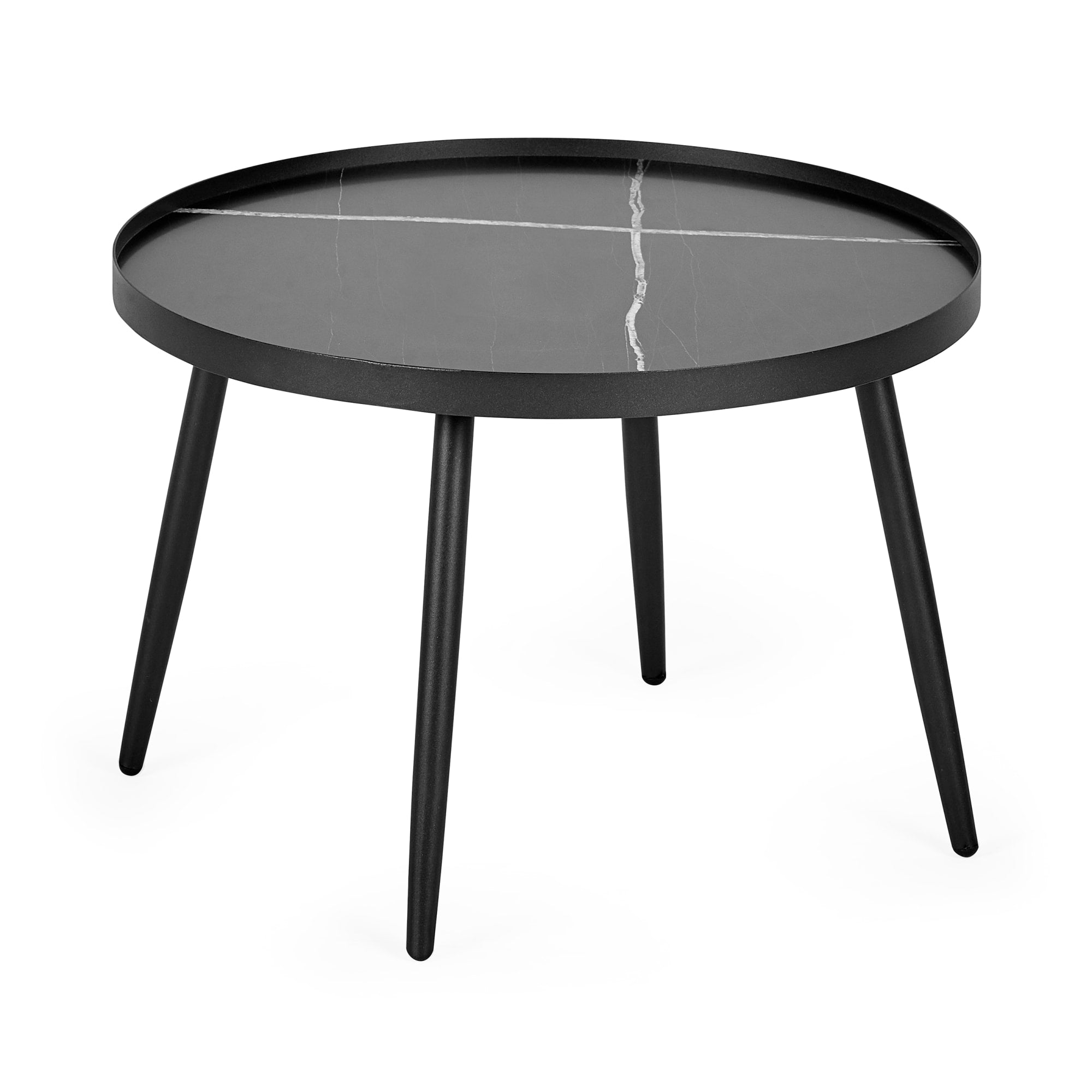 Nolan Black Marble-Effect 78cm Round Nesting Coffee Tables