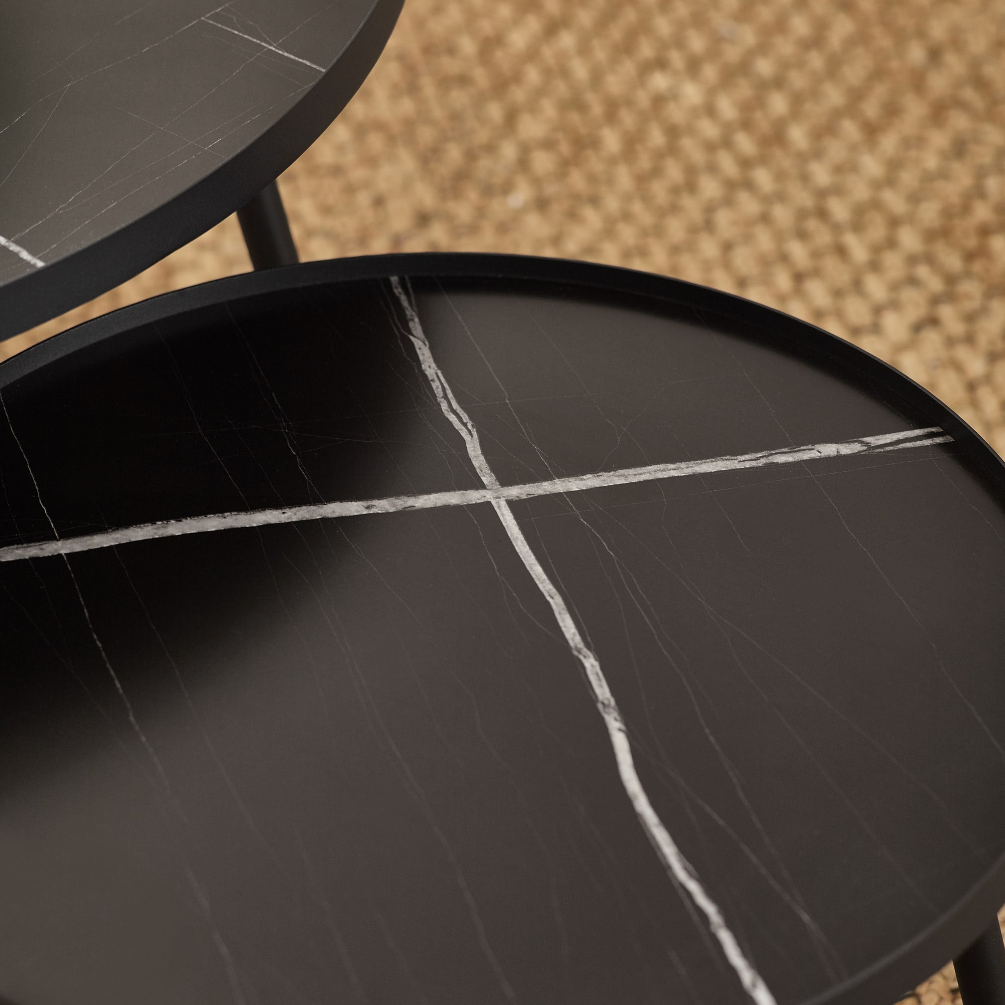 Nolan Black Marble-Effect 78cm Round Nesting Coffee Tables