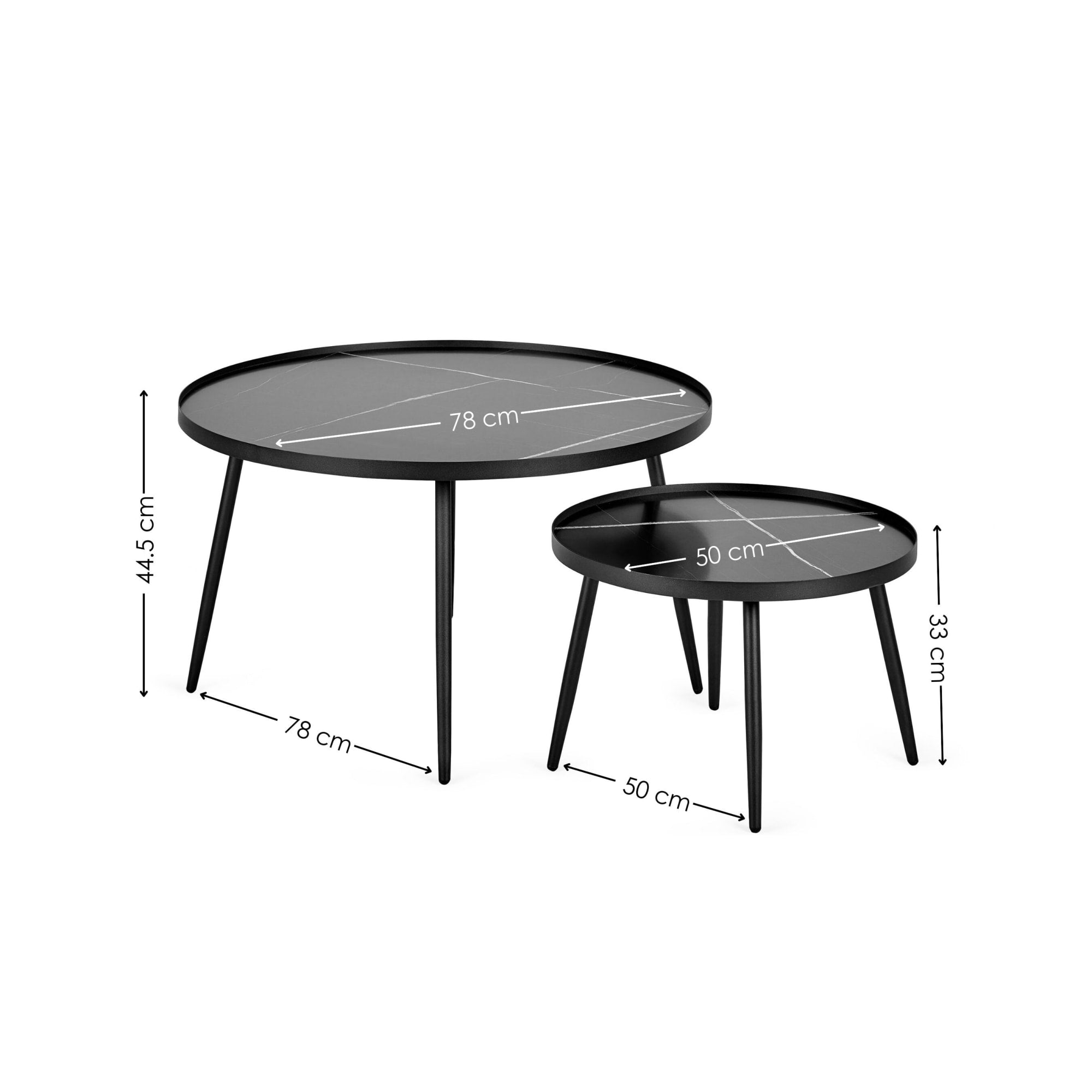 Nolan Black Marble-Effect 78cm Round Nesting Coffee Tables