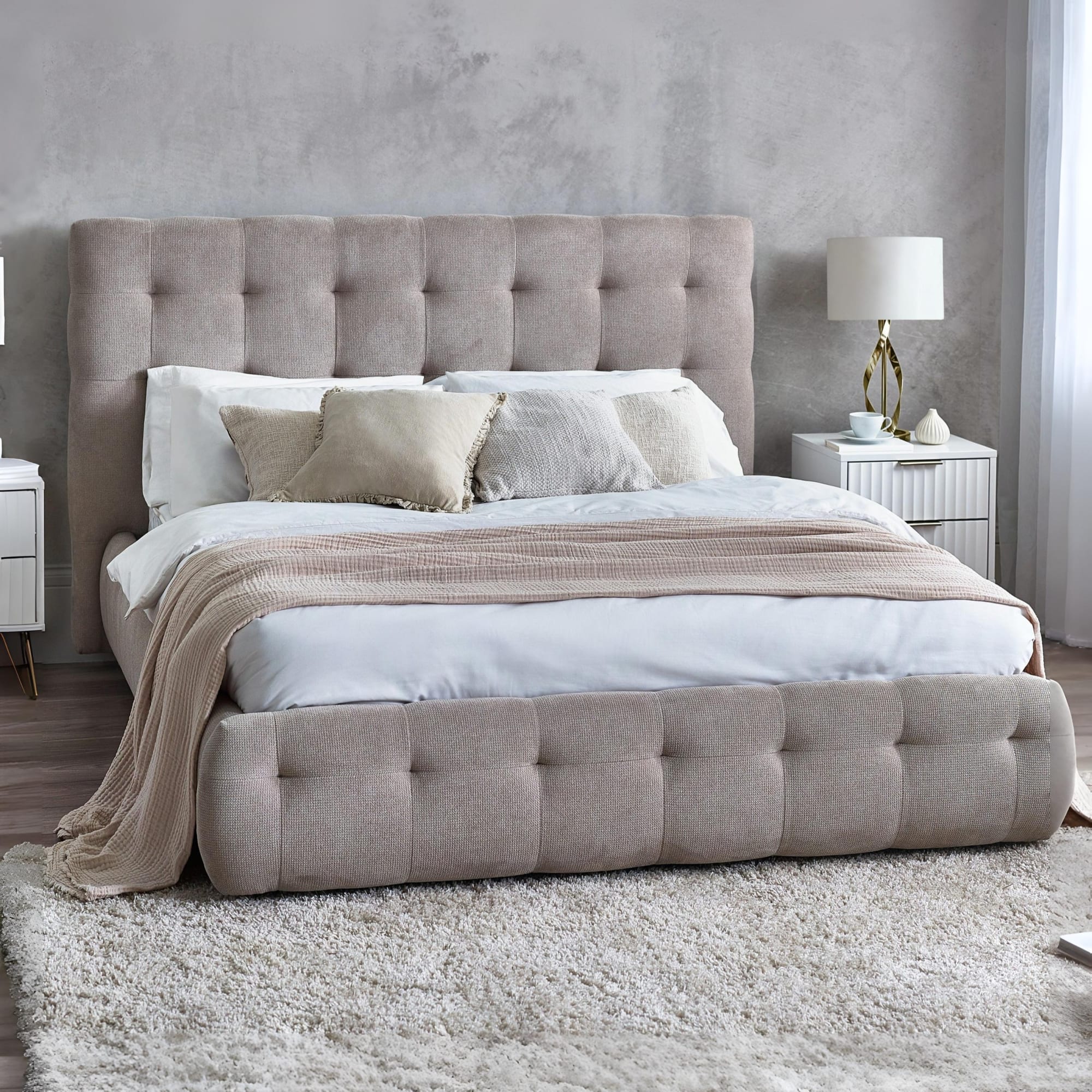 Odette Double Bed 135Cm - Light Taupe