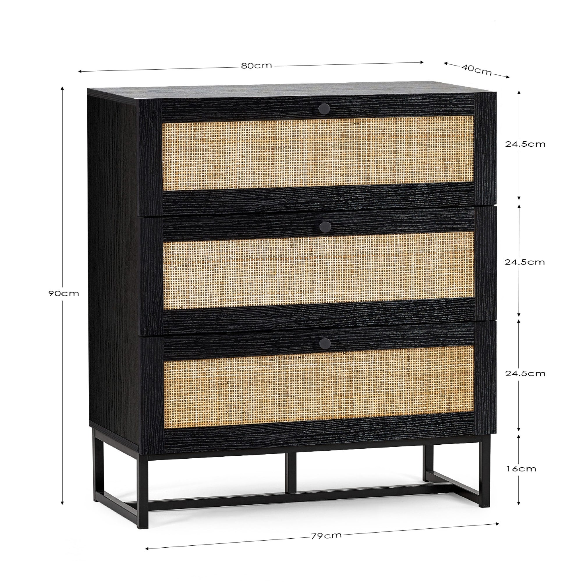 Padstow 3 Drawer Chest - Black