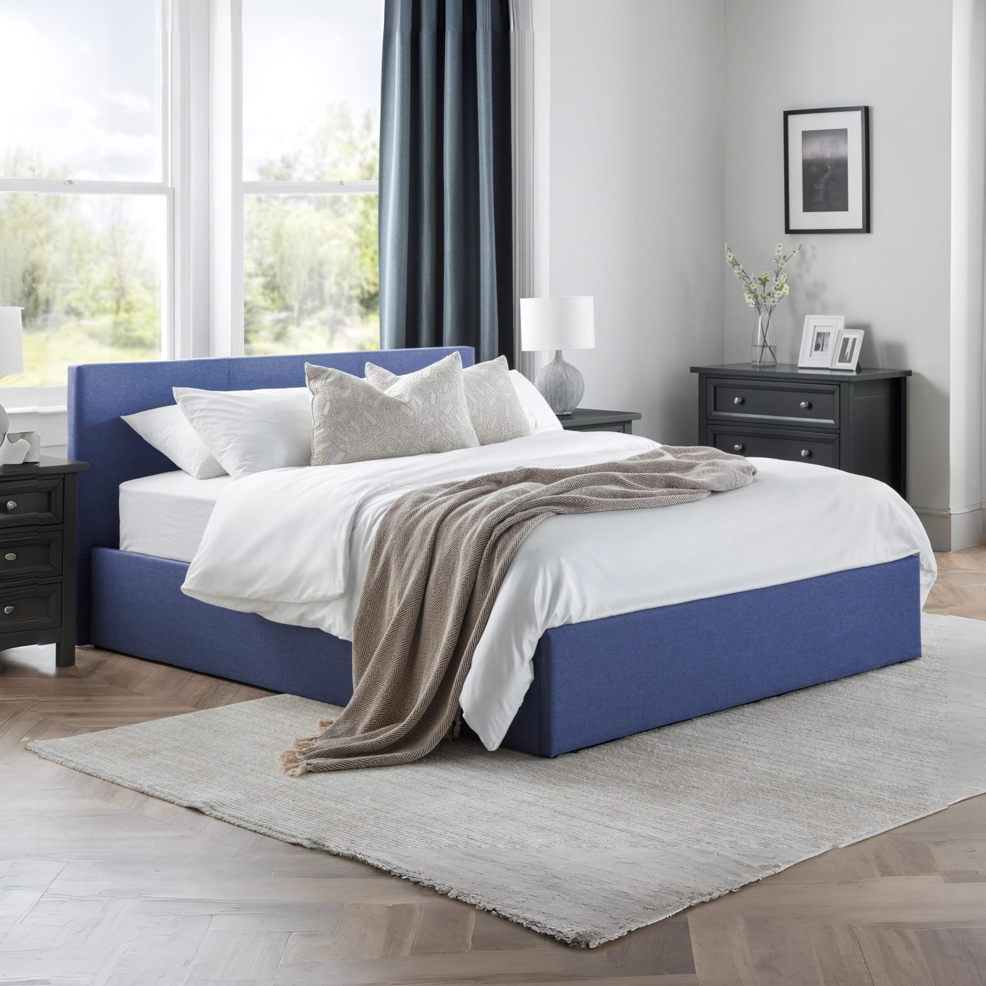 Rialto Ottoman Storage 150cm King Bed Dark Blue
