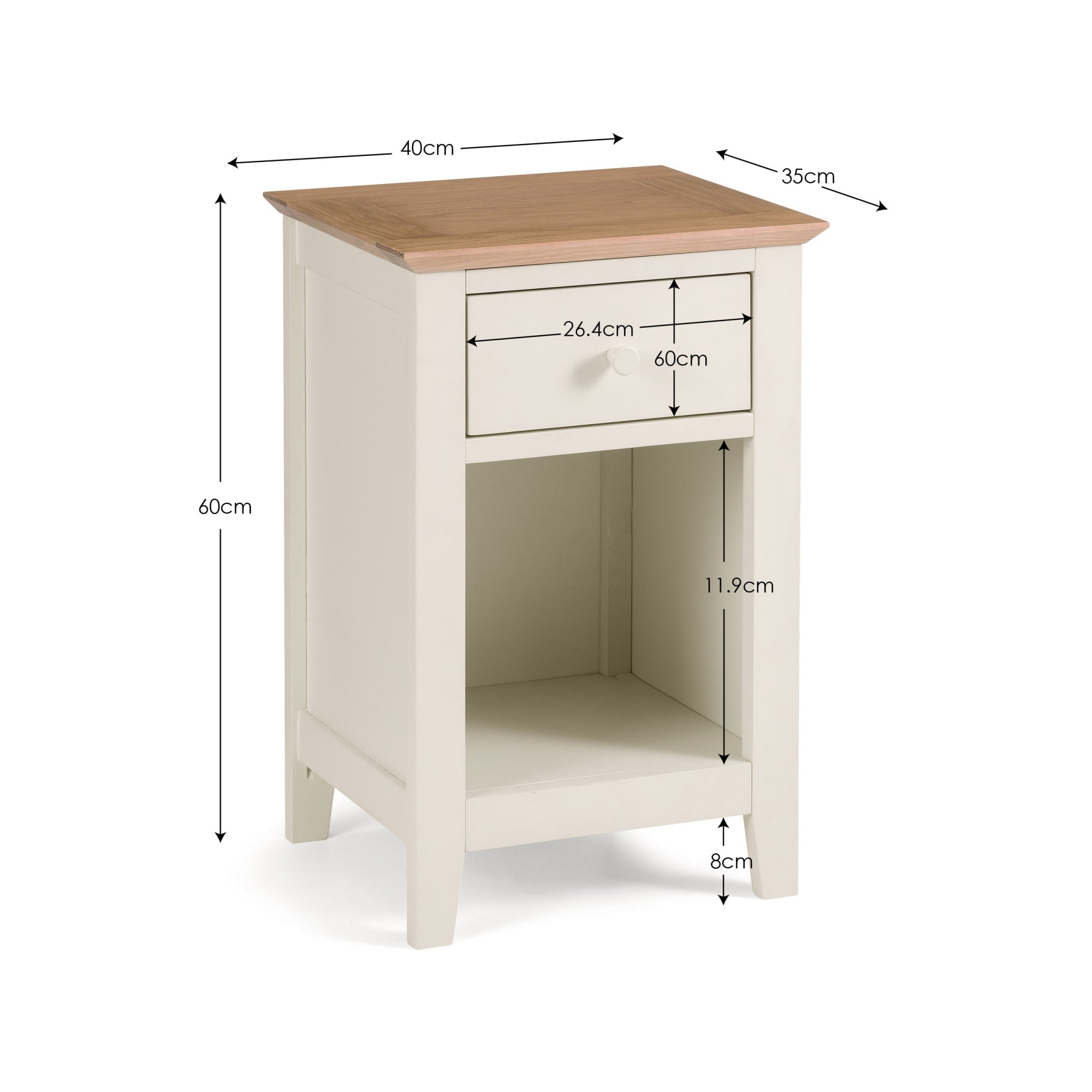 Salerno Shaker Ivory/ Oak 1 Drawer Bedside