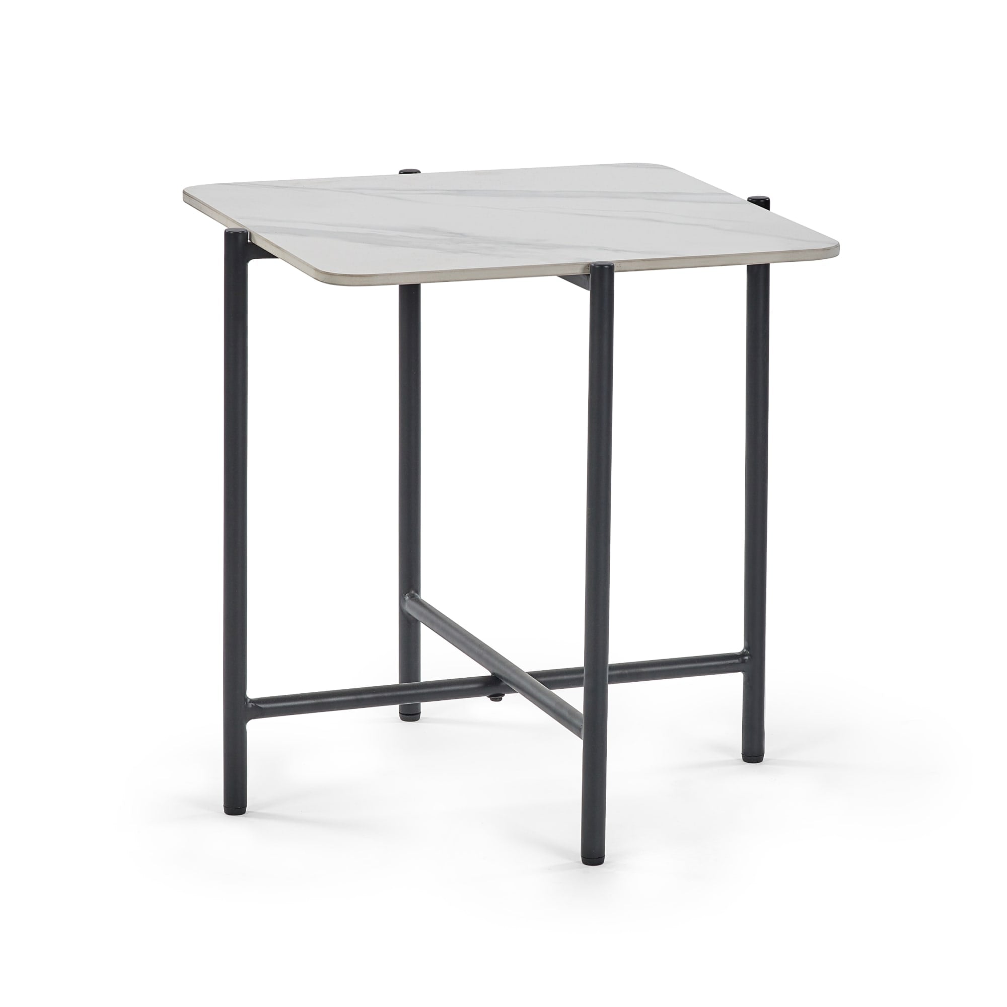 Siena White Marbled Sintered Stone Square Lamp Table