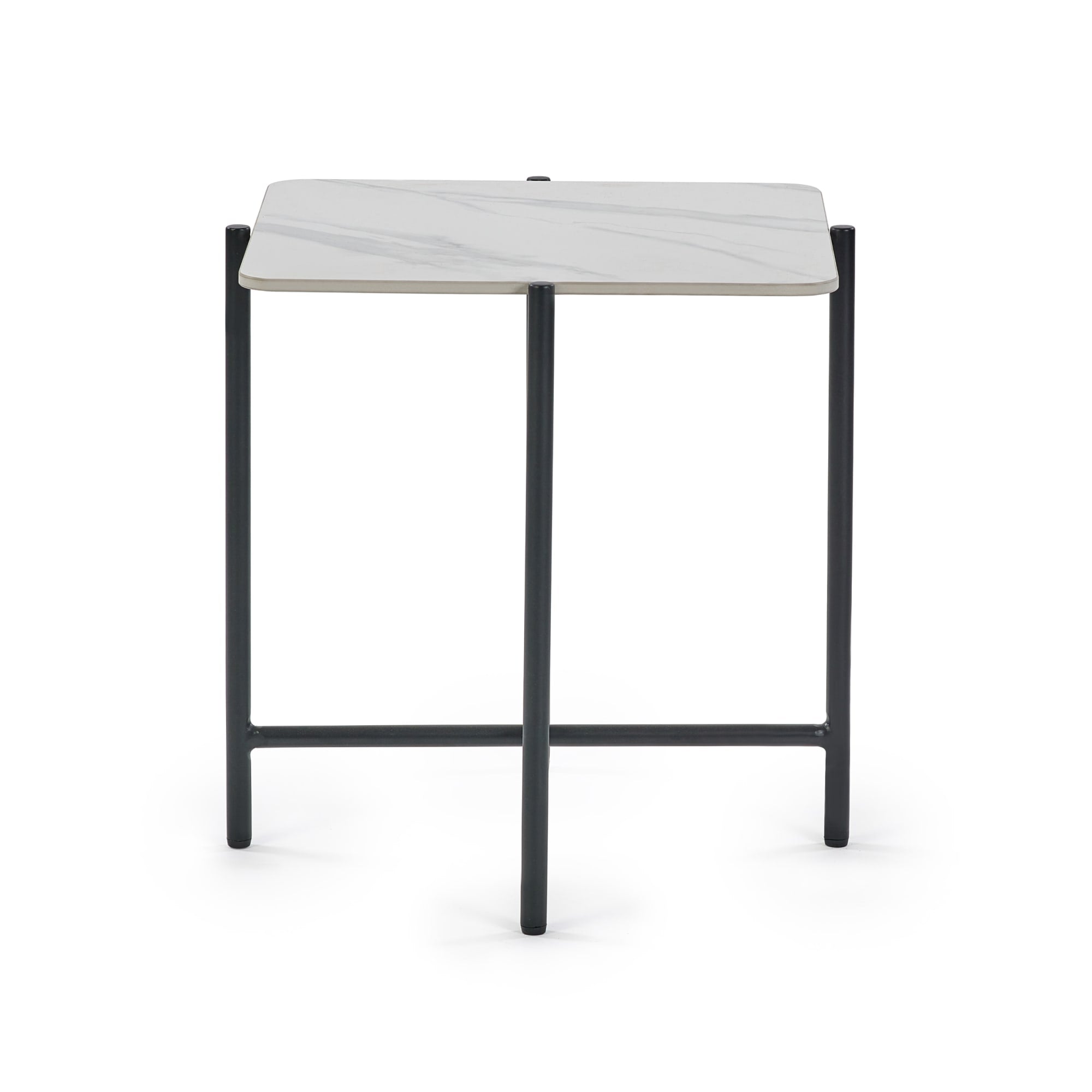 Siena White Marbled Sintered Stone Square Lamp Table