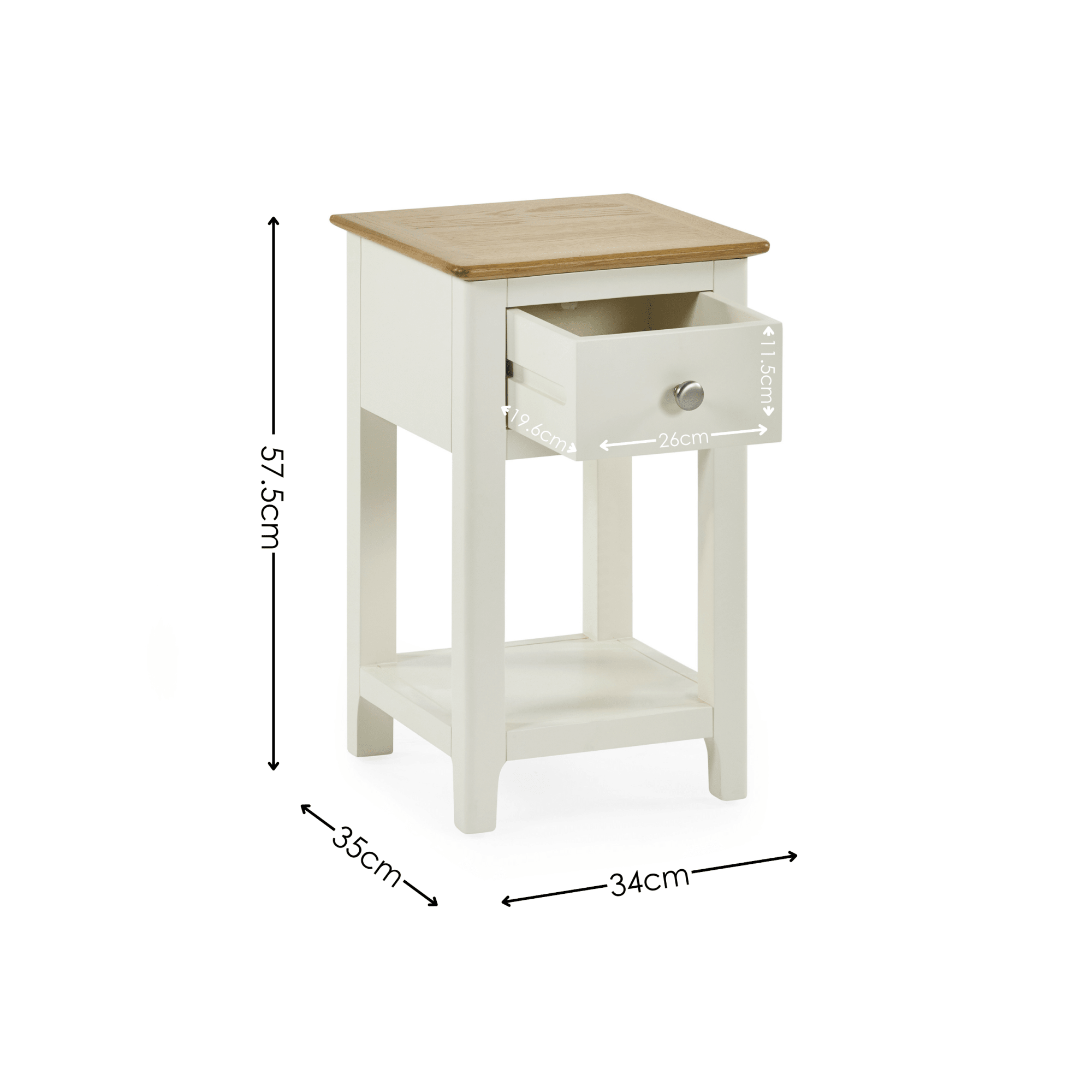 Somerset White and Oak Compact 1 Drawer Bedside Table with Shelf