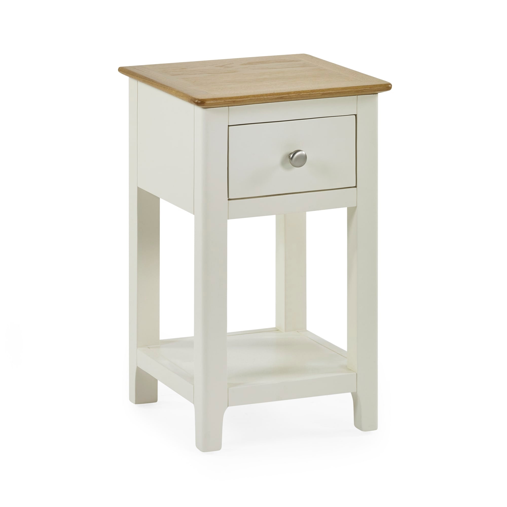 Somerset White and Oak Compact 1 Drawer Bedside Table with Shelf