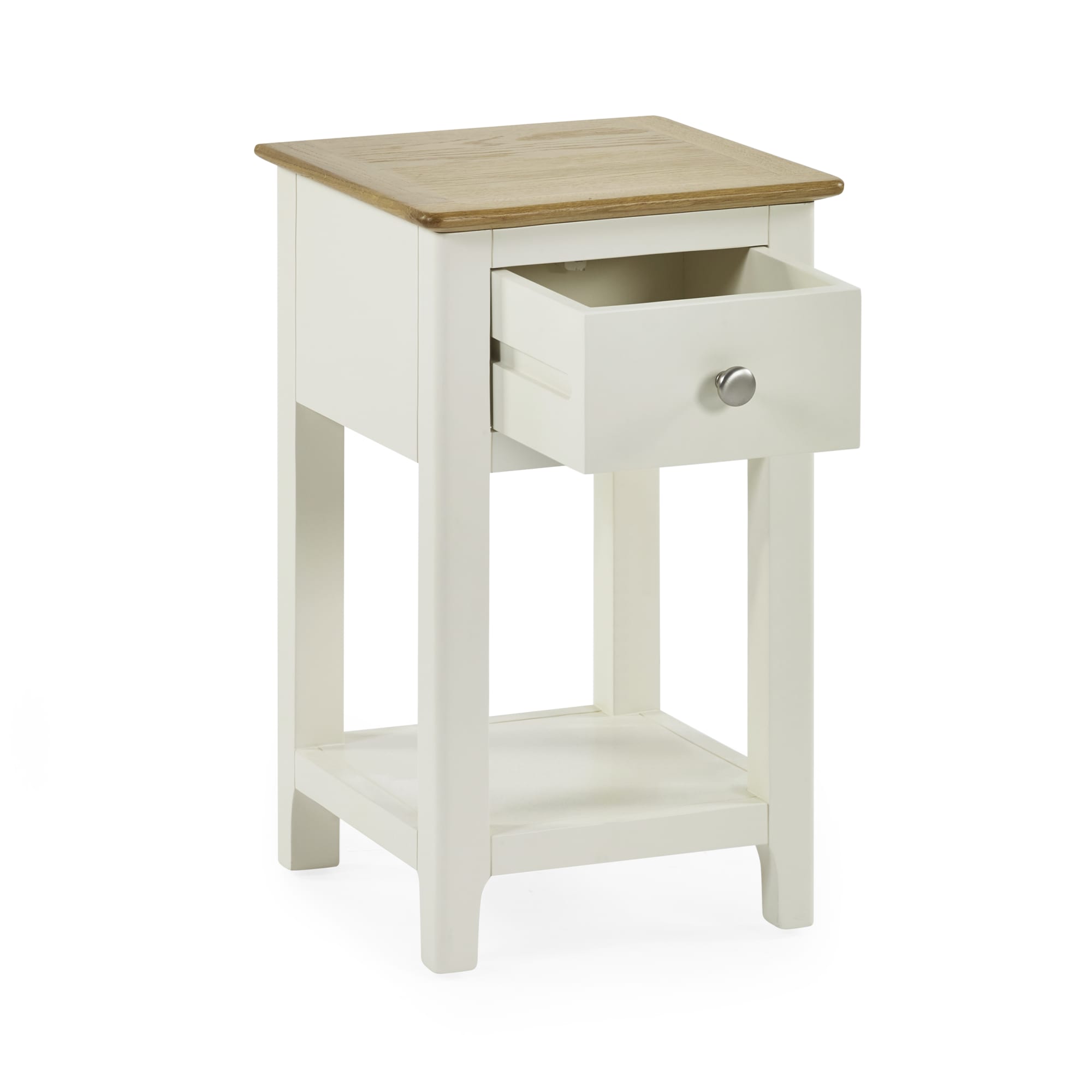 Somerset White and Oak Compact 1 Drawer Bedside Table with Shelf