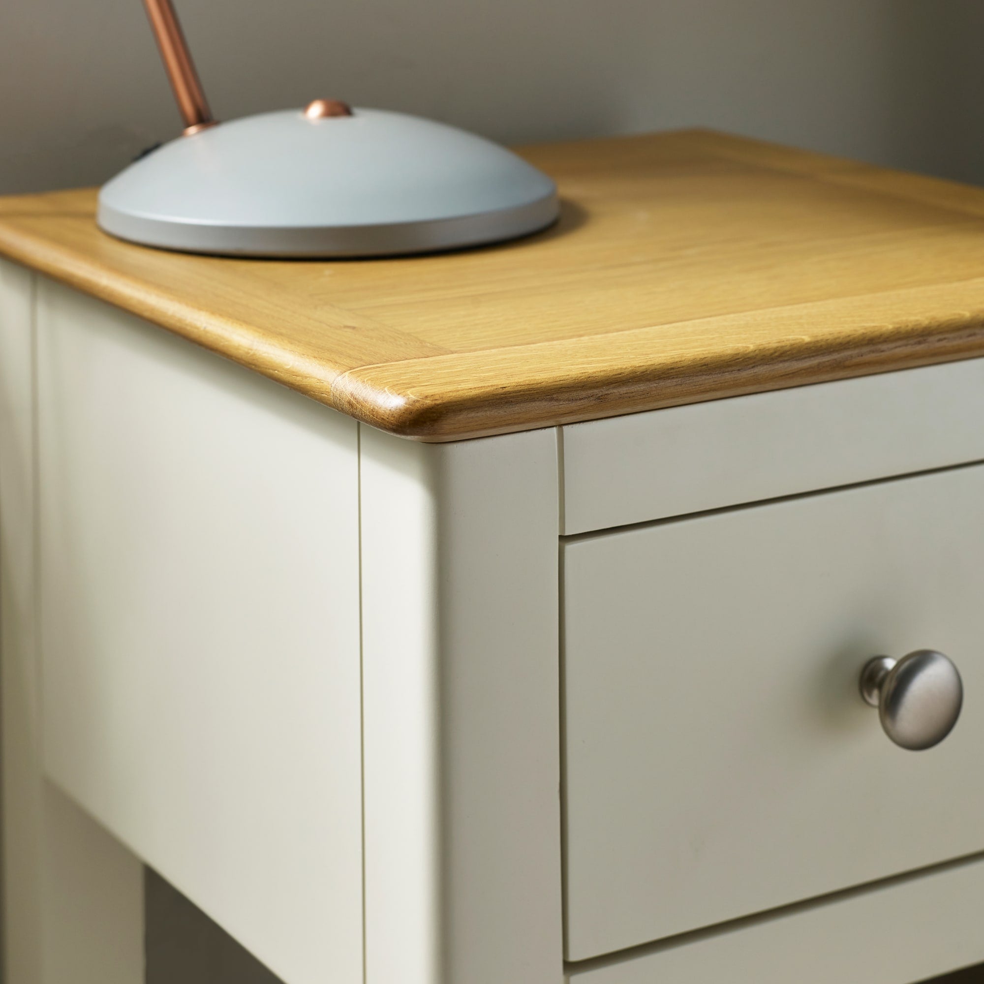 Somerset White and Oak Compact 1 Drawer Bedside Table with Shelf