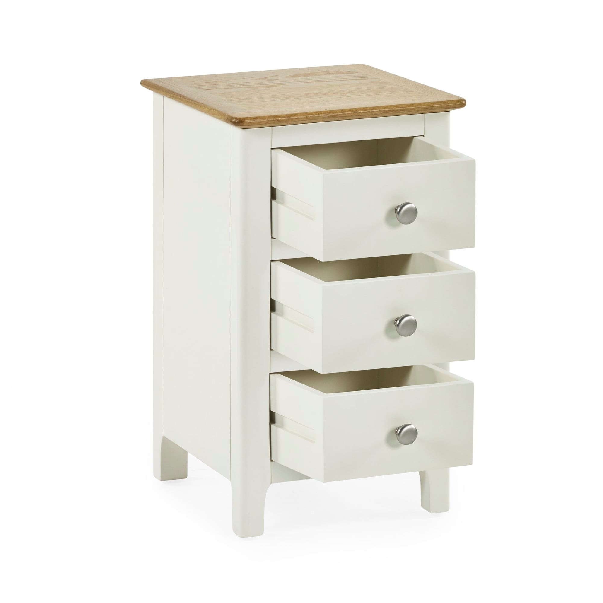 Somerset White and Oak Compact 3 Drawer Bedside Table