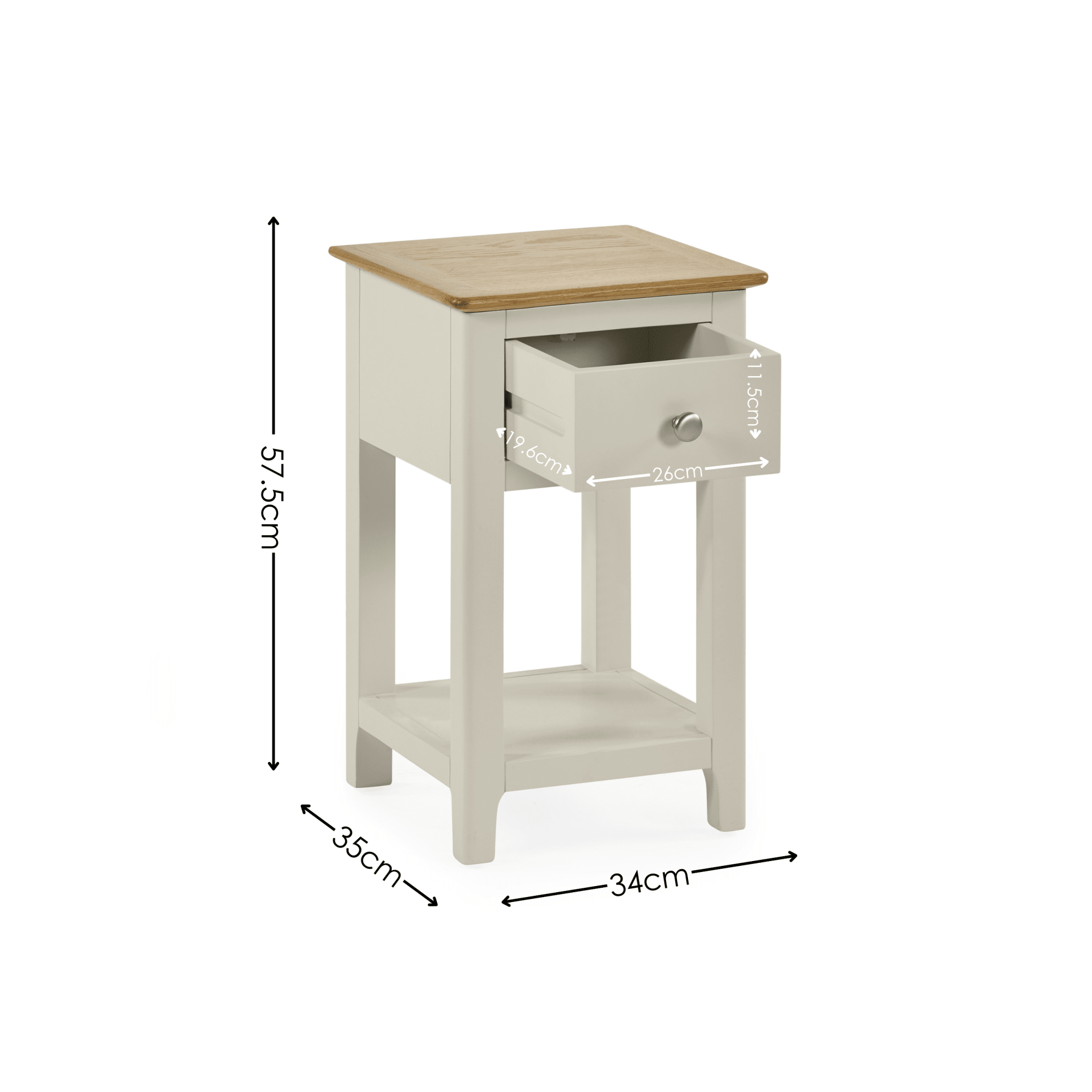 Somerset Truffle Grey and Oak Compact 1 Drawer Bedside Table with Shelf
