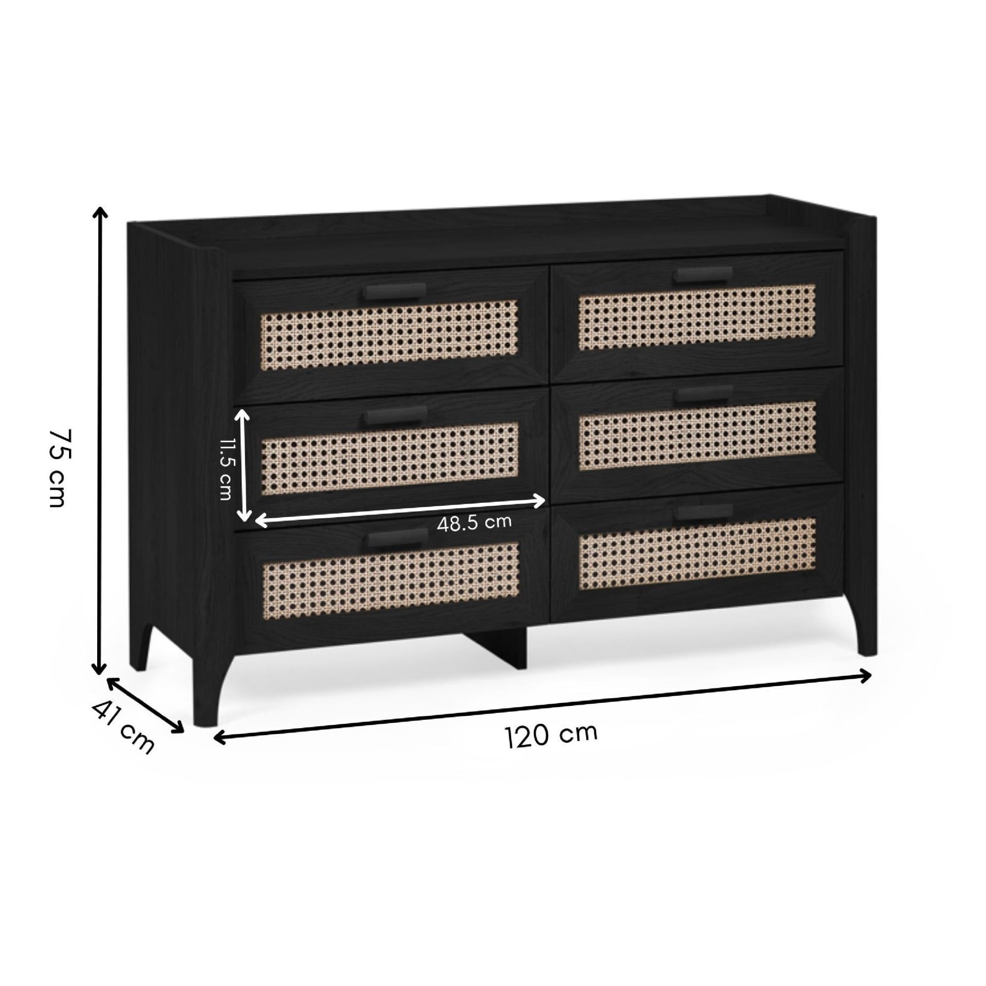 Sydney 6 Drawer Wide Chest - Black Ash