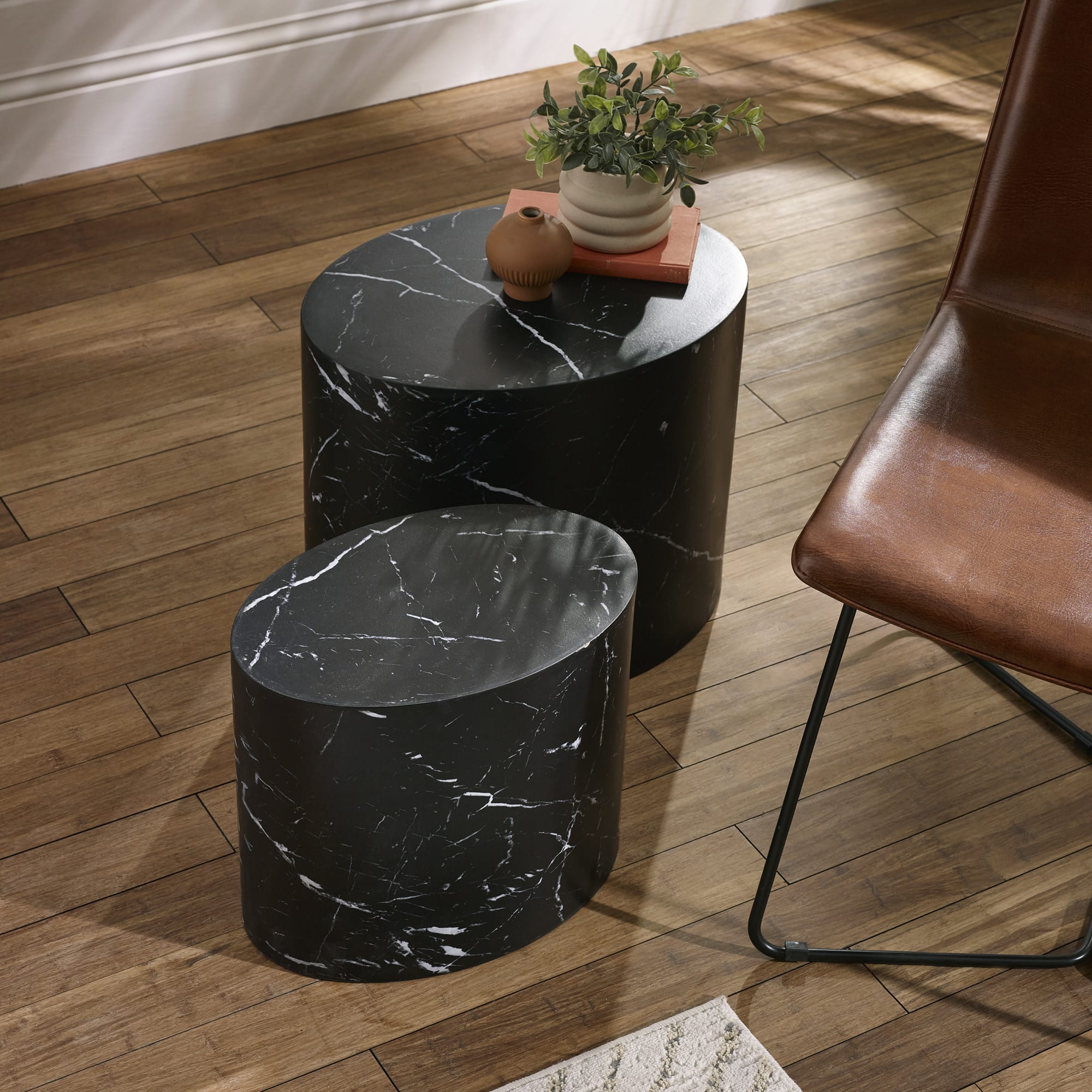 Toba Nest of 2 Black Marble Effect Tables